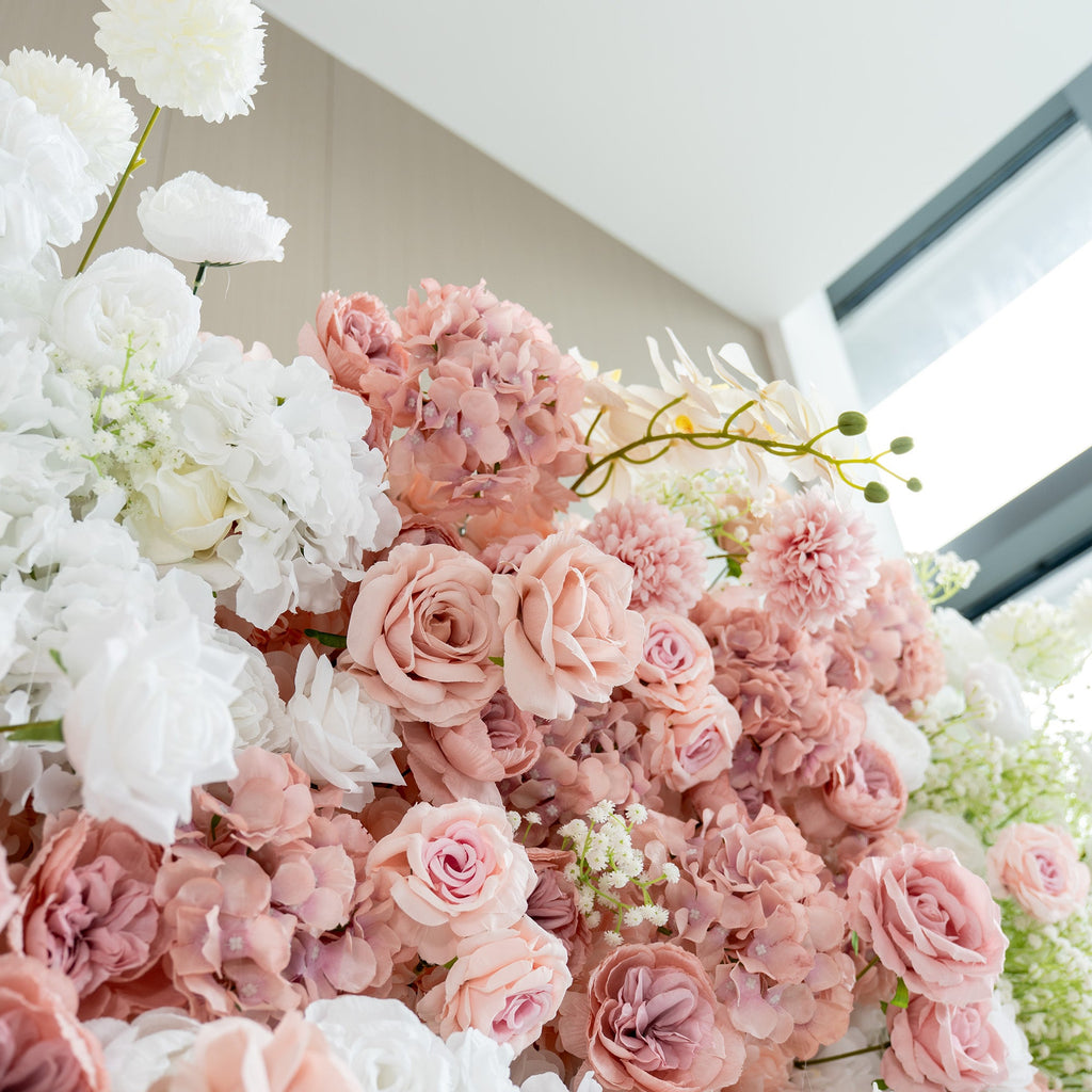 Romantic Floral Backdrop - Blush Nude and White Artificial Flower Wall for Weddings. Events. and Special Occasions-VF-418