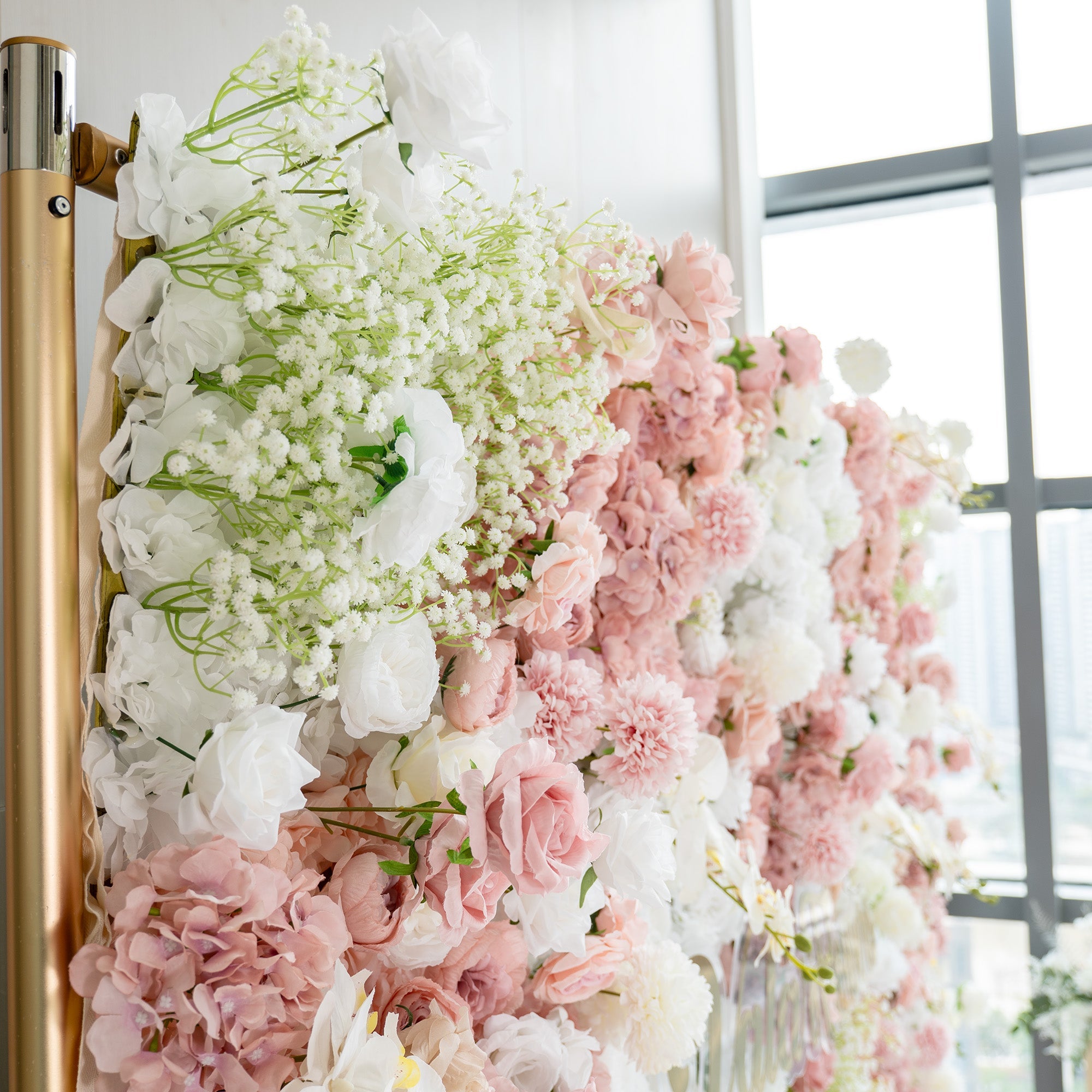 Romantic Floral Backdrop - Blush Nude and White Artificial Flower Wall for Weddings. Events. and Special Occasions-VF-418