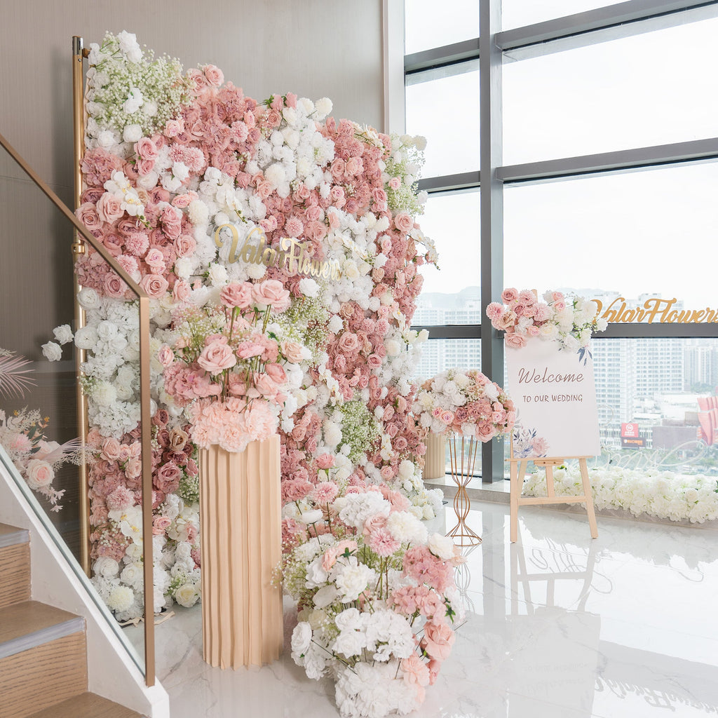 Romantic Floral Backdrop - Blush Nude and White Artificial Flower Wall for Weddings. Events. and Special Occasions-VF-418