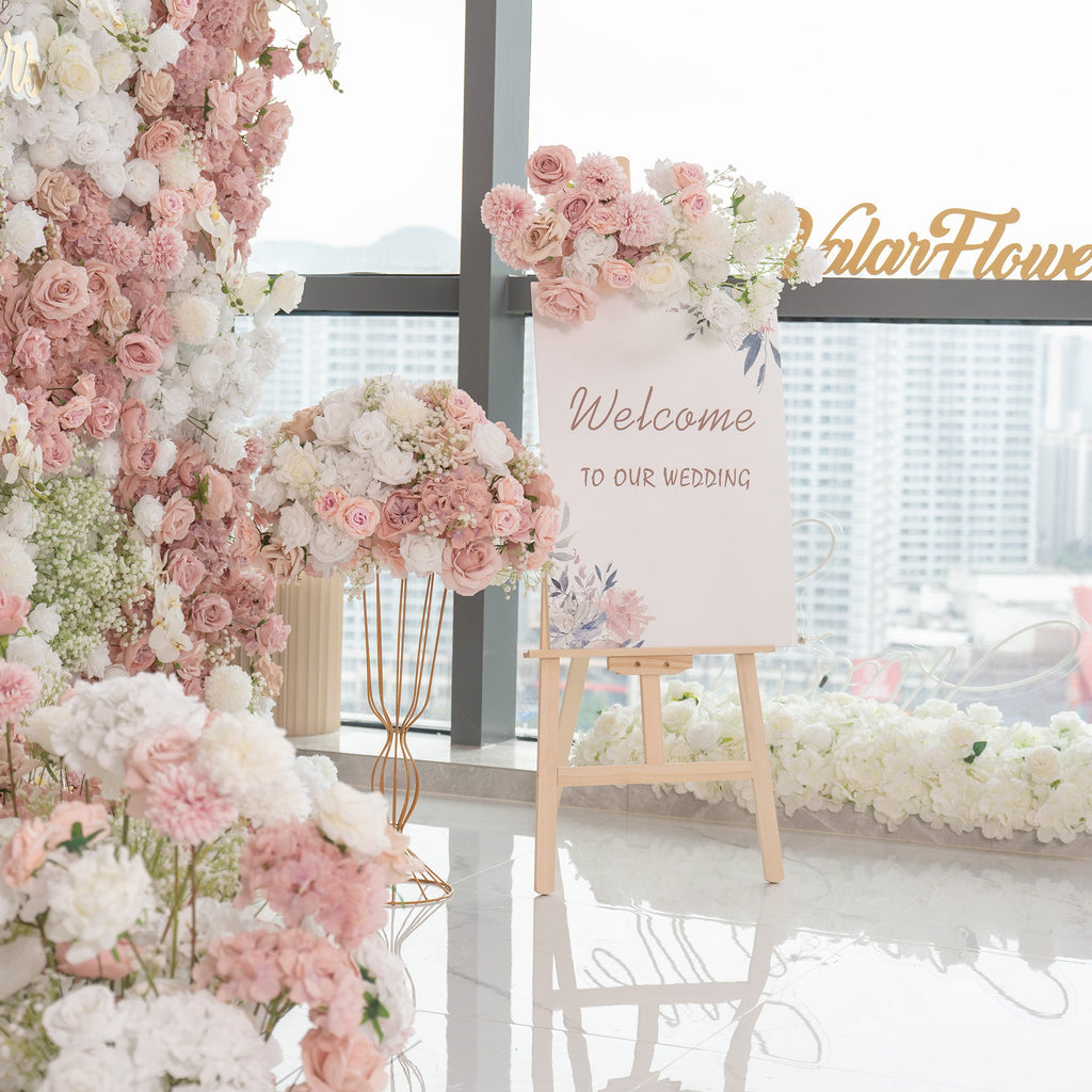 Romantic Floral Backdrop - Blush Nude and White Artificial Flower Wall for Weddings. Events. and Special Occasions-VF-418