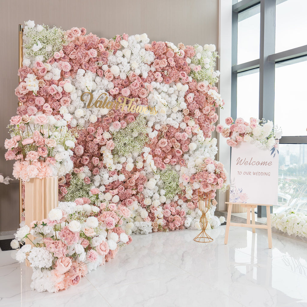 Romantic Floral Backdrop - Blush Nude and White Artificial Flower Wall for Weddings. Events. and Special Occasions-VF-418