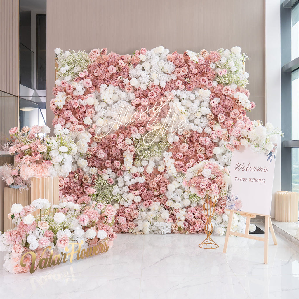 Romantic Floral Backdrop - Blush Nude and White Artificial Flower Wall for Weddings. Events. and Special Occasions-VF-418