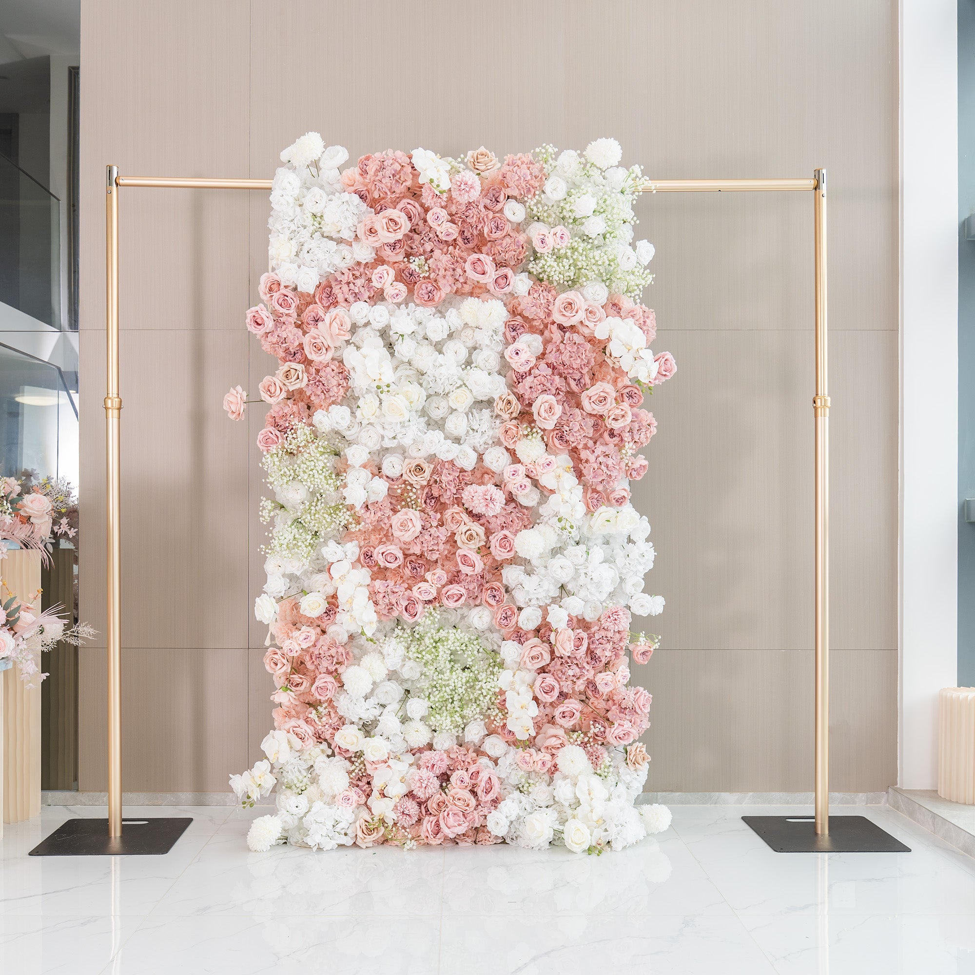 Romantic Floral Backdrop - Blush Nude and White Artificial Flower Wall for Weddings. Events. and Special Occasions-VF-418