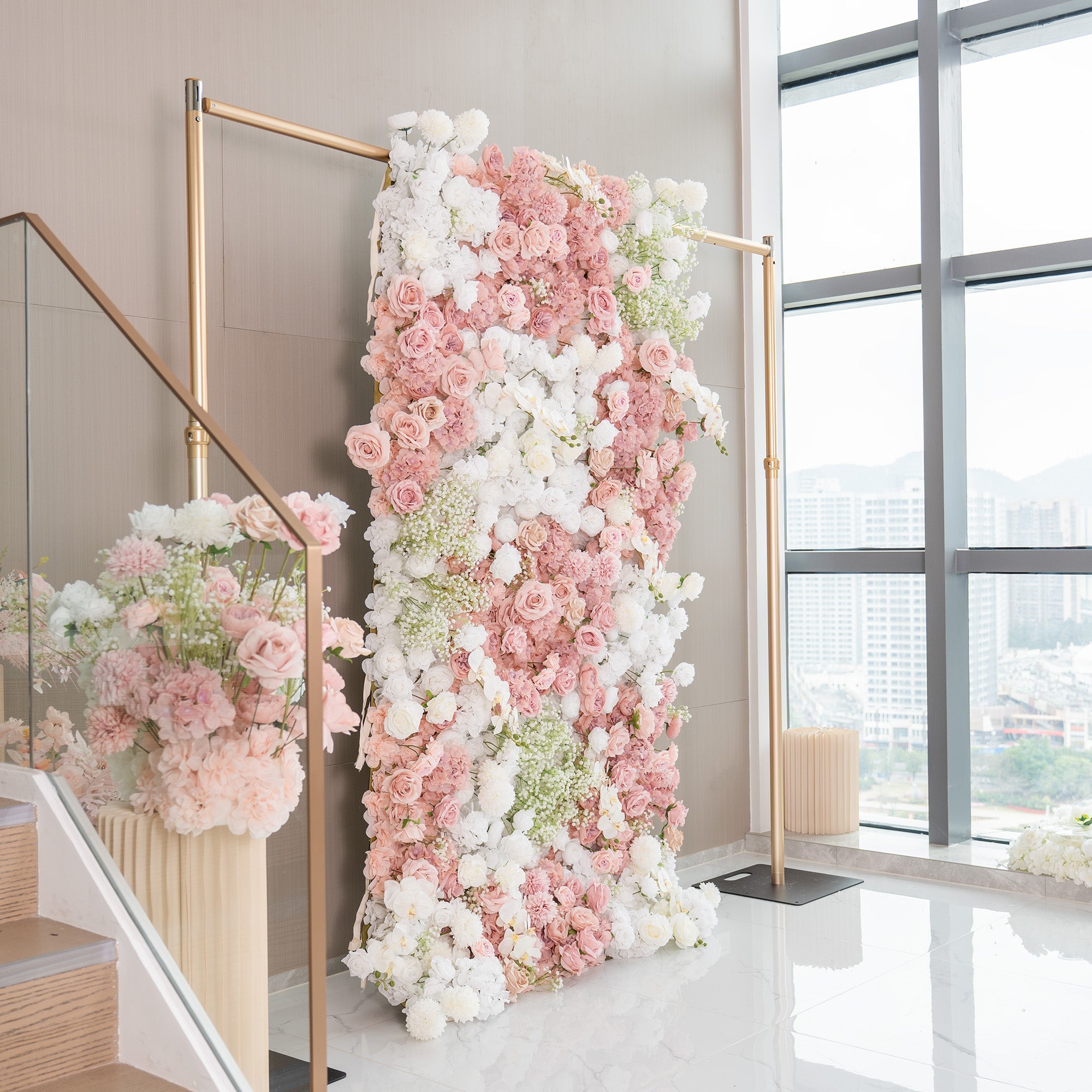 Romantic Floral Backdrop - Blush Nude and White Artificial Flower Wall for Weddings. Events. and Special Occasions-VF-418