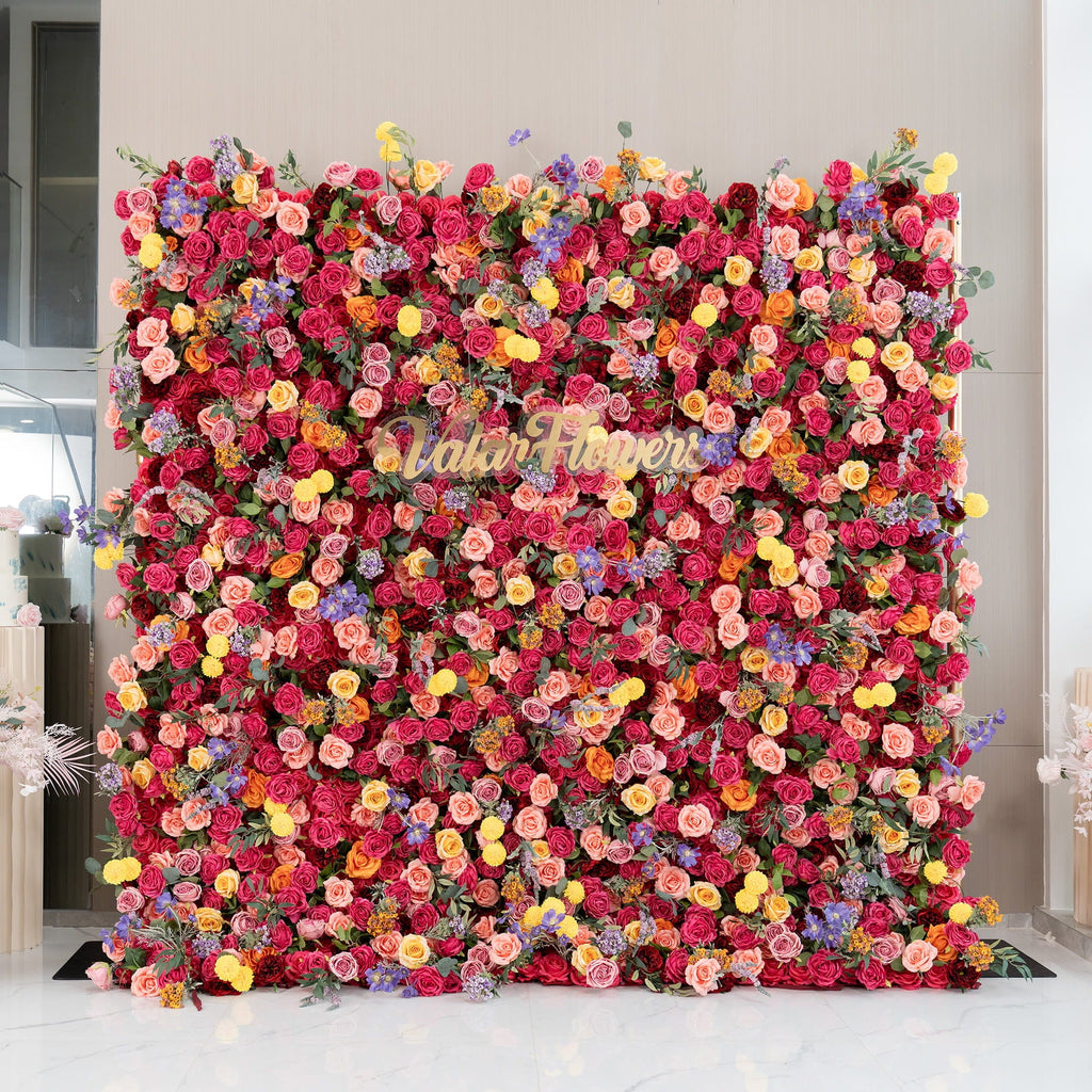 Vibrant Multicolored Artificial Flower Wall - The Epitome of Bold and Festive Style for Weddings and Events-VF-806