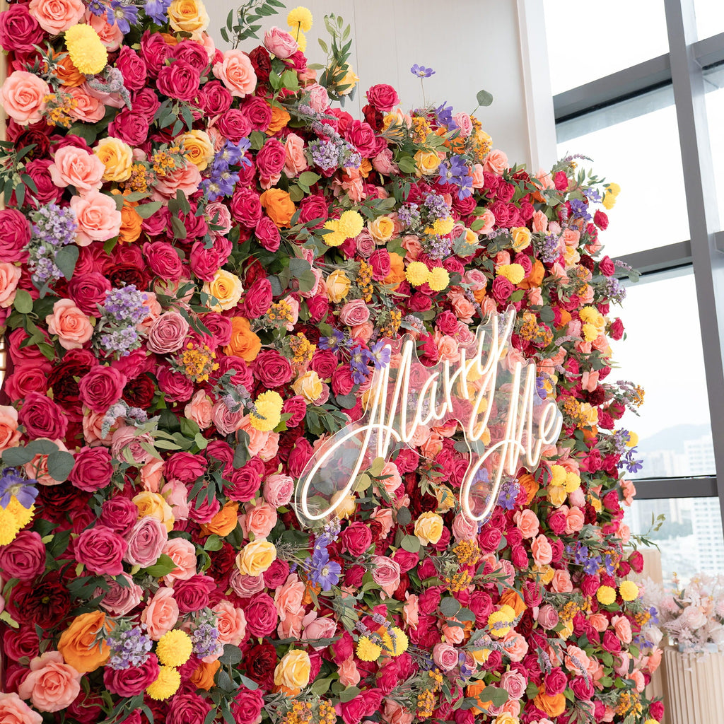 Vibrant Multicolored Artificial Flower Wall - The Epitome of Bold and Festive Style for Weddings and Events-VF-806