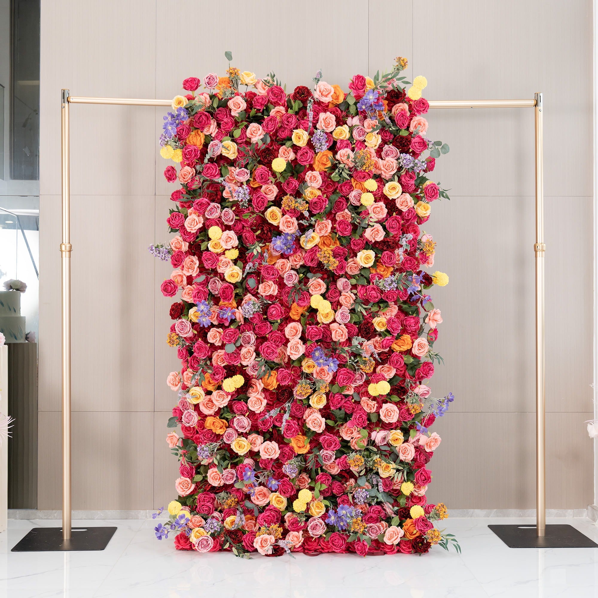 Vibrant Multicolored Artificial Flower Wall - The Epitome of Bold and Festive Style for Weddings and Events-VF-806