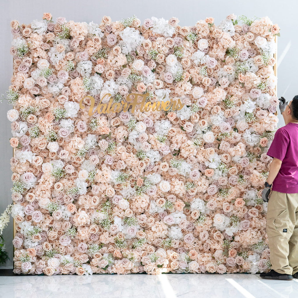 Luxurious Floral Backdrop - Elegant White. Blush. and Nude Artificial Flower Wall for Weddings. Events. and Special Occasions-VF-374-1
