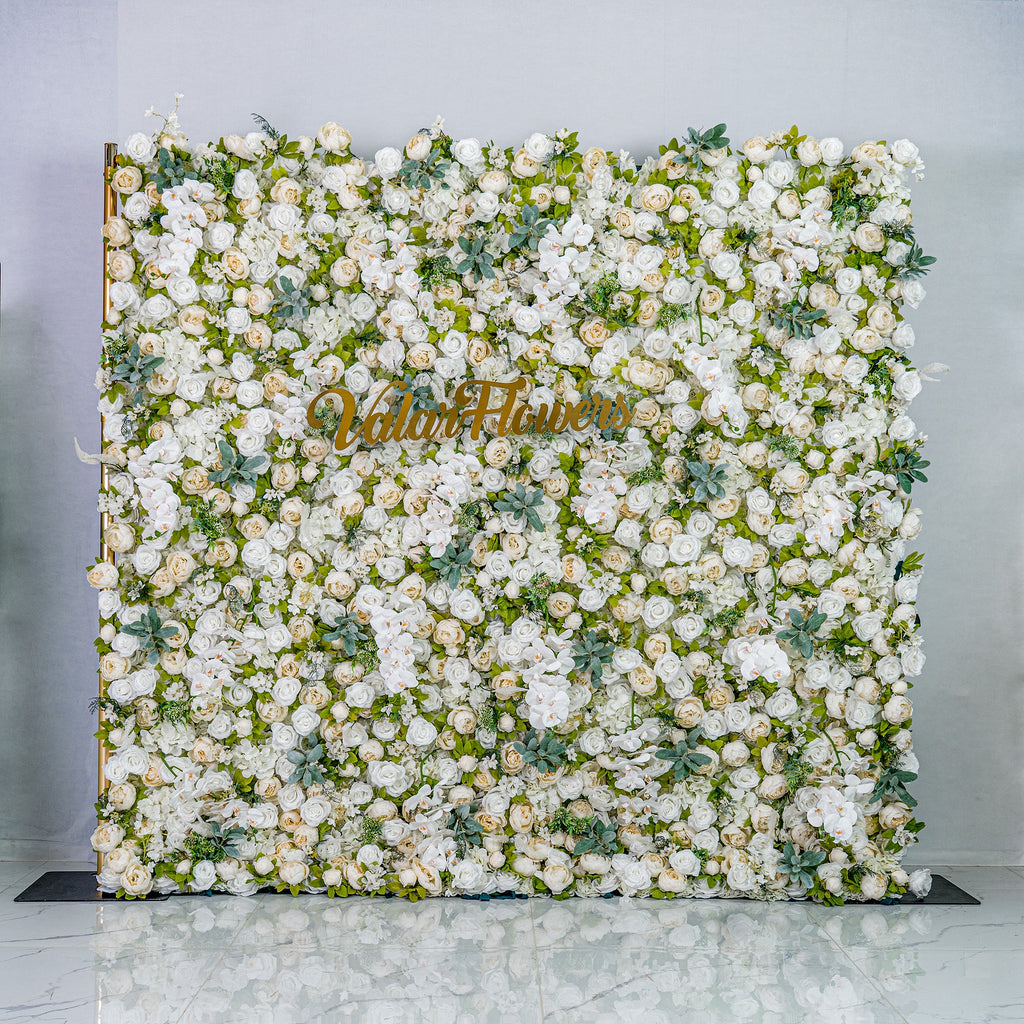 Roll Up Fabric Gorgeous Artificial Flower Wall - The White & Green  Epitome of Wedding and Event Decoration-VF-801