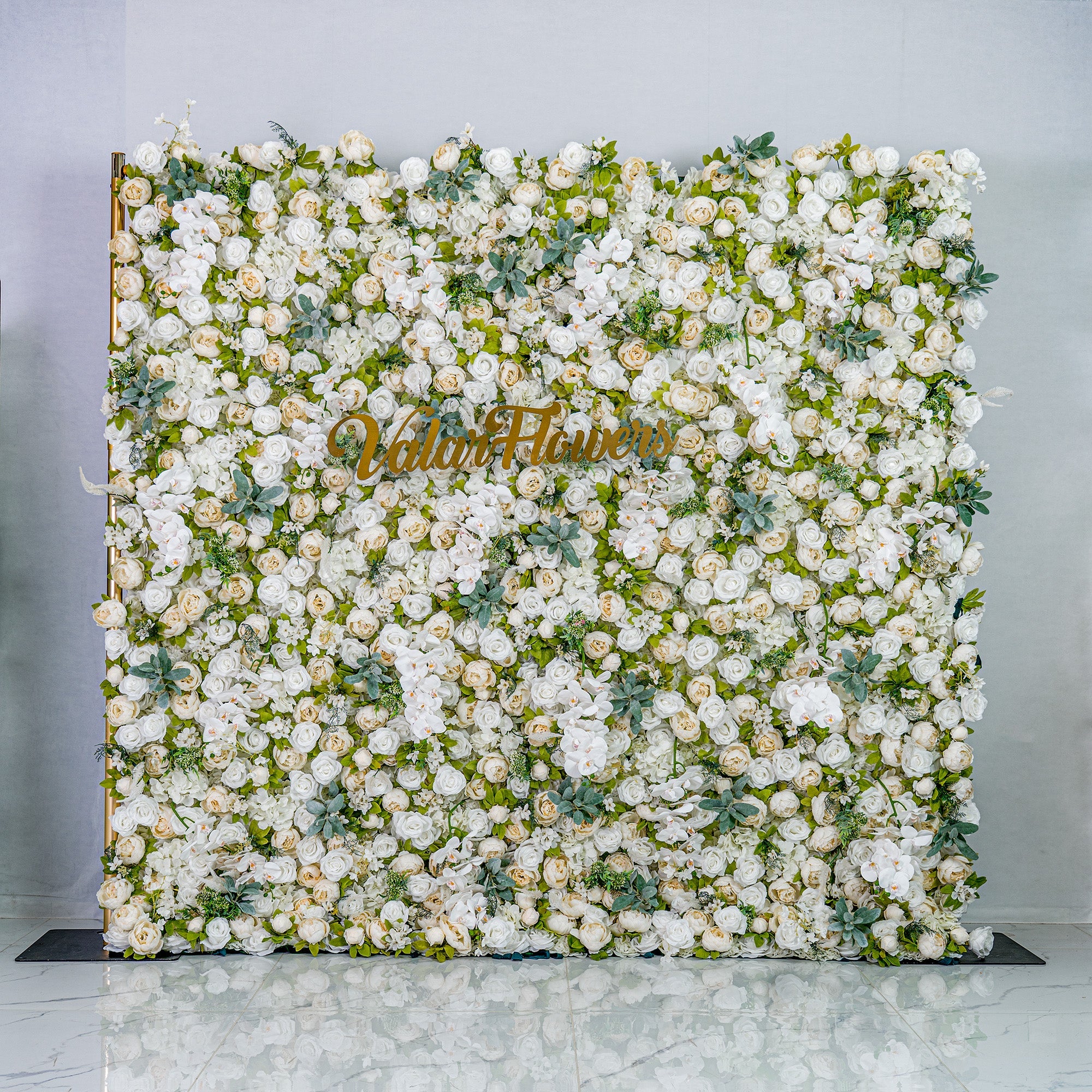 Roll Up Fabric Gorgeous Artificial Flower Wall - The White & Green  Epitome of Wedding and Event Decoration-VF-801
