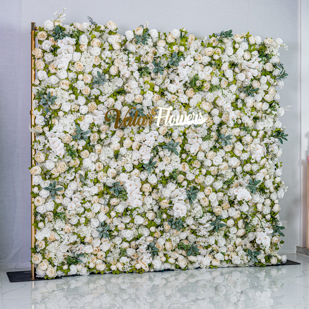 Roll Up Fabric Gorgeous Artificial Flower Wall - The White & Green  Epitome of Wedding and Event Decoration-VF-801