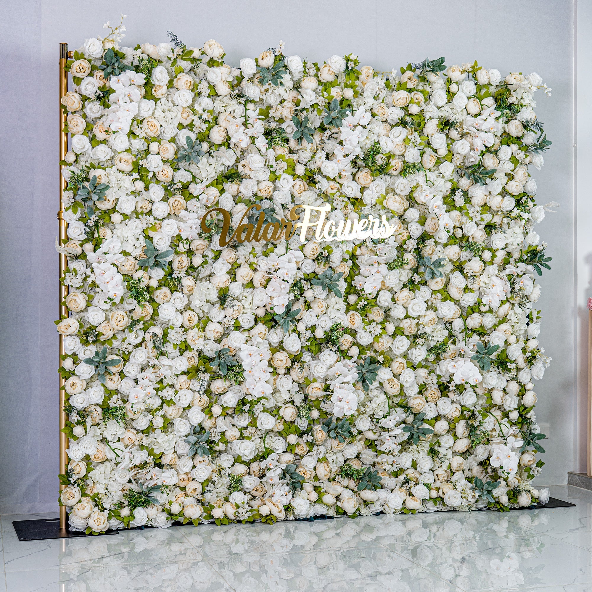 Roll Up Fabric Gorgeous Artificial Flower Wall - The White & Green  Epitome of Wedding and Event Decoration-VF-801