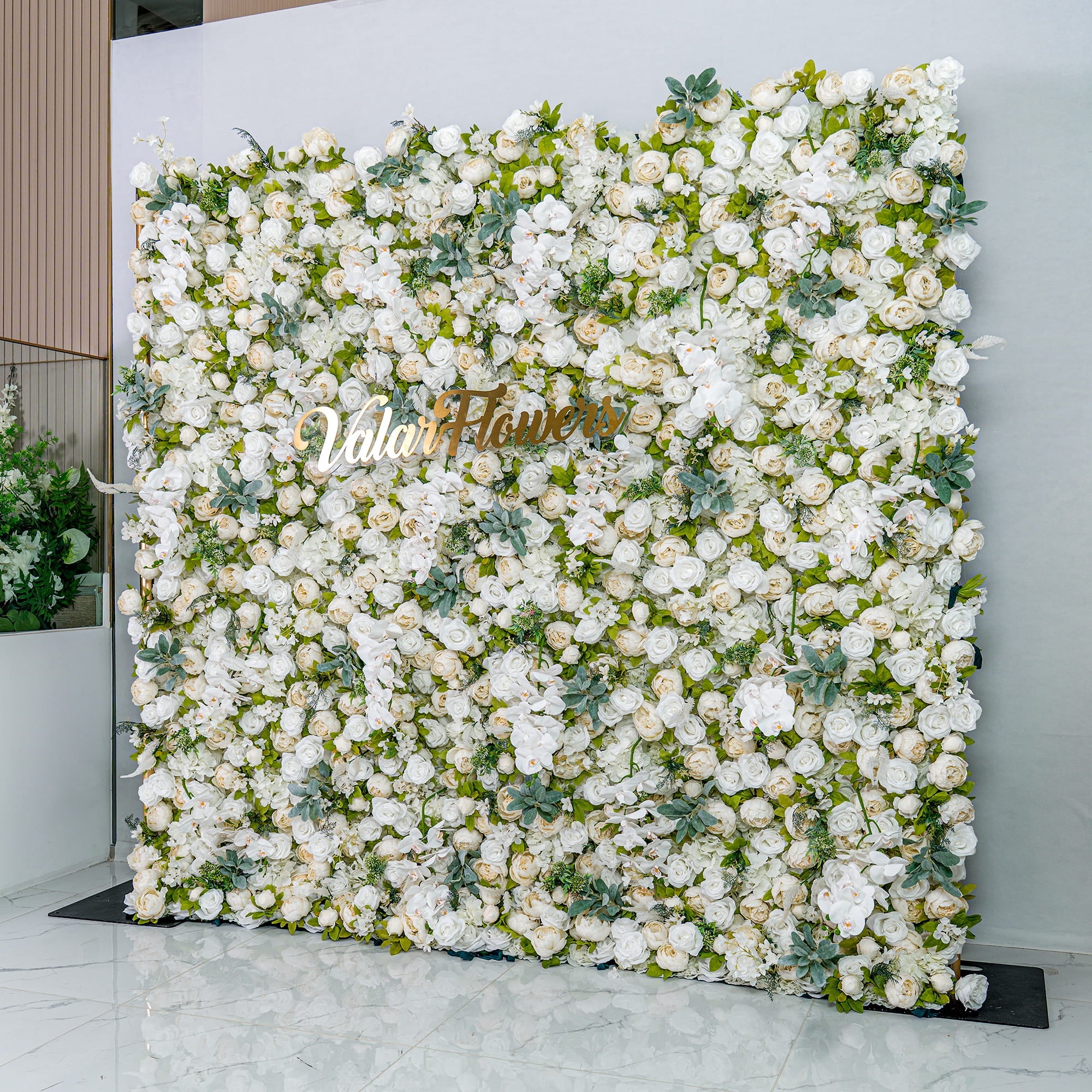 Roll Up Fabric Gorgeous Artificial Flower Wall - The White & Green  Epitome of Wedding and Event Decoration-VF-801