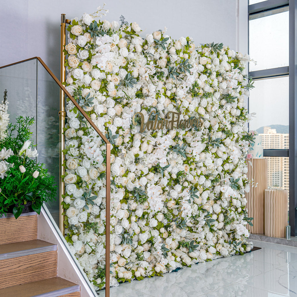 Roll Up Fabric Gorgeous Artificial Flower Wall - The White & Green  Epitome of Wedding and Event Decoration-VF-801