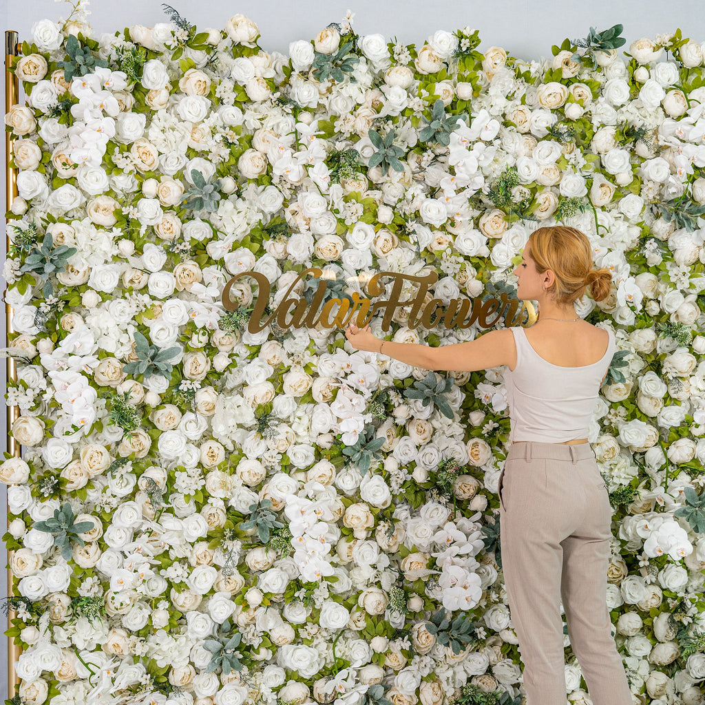 Roll Up Fabric Gorgeous Artificial Flower Wall - The White & Green  Epitome of Wedding and Event Decoration-VF-801