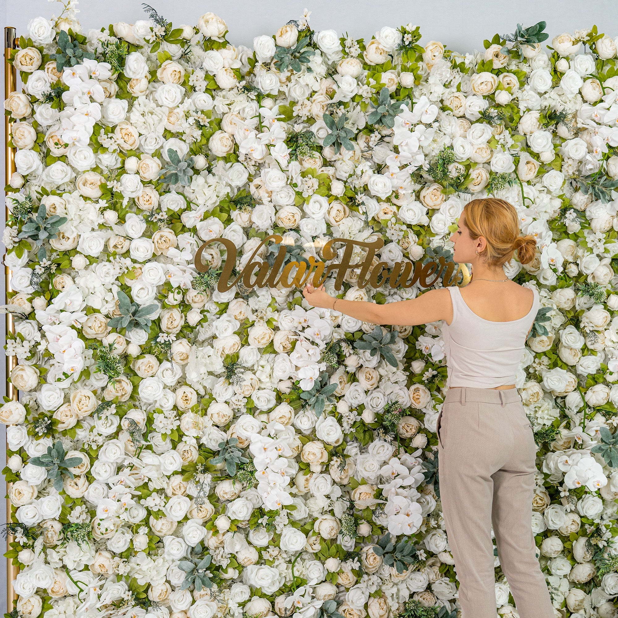 Roll Up Fabric Gorgeous Artificial Flower Wall - The White & Green  Epitome of Wedding and Event Decoration-VF-801