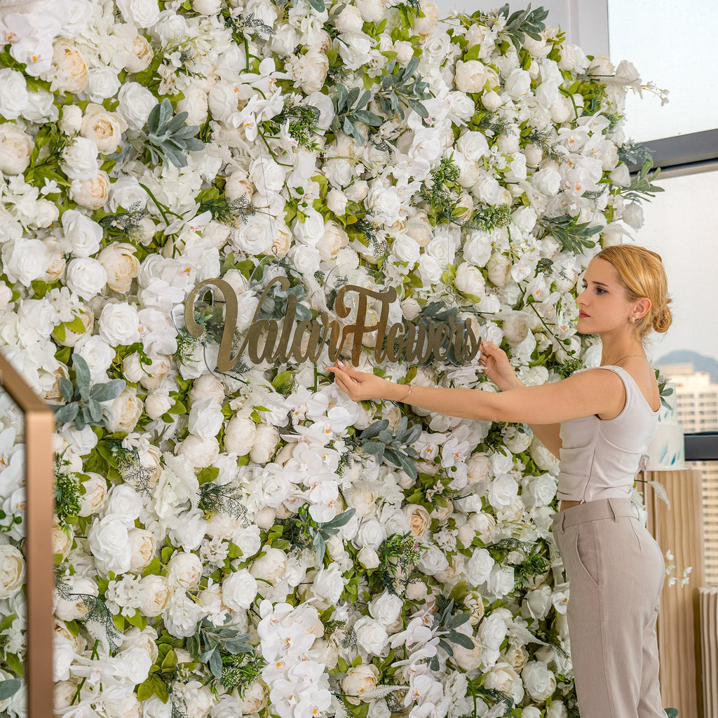 Roll Up Fabric Gorgeous Artificial Flower Wall - The White & Green  Epitome of Wedding and Event Decoration-VF-801