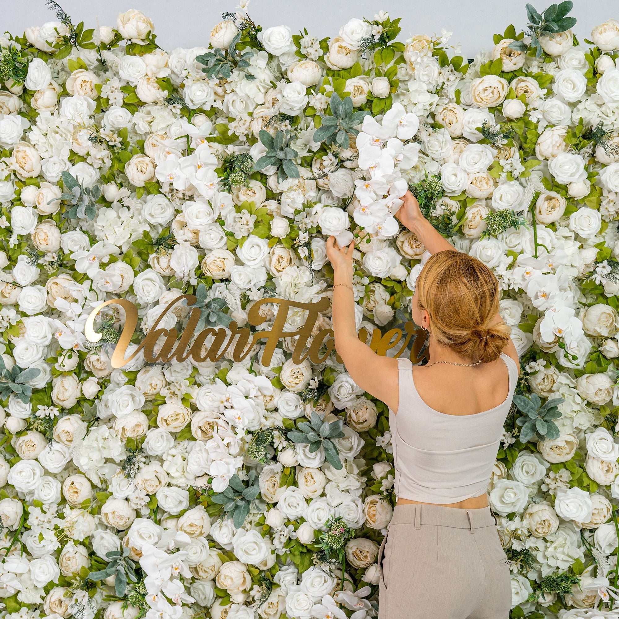 Roll Up Fabric Gorgeous Artificial Flower Wall - The White & Green  Epitome of Wedding and Event Decoration-VF-801