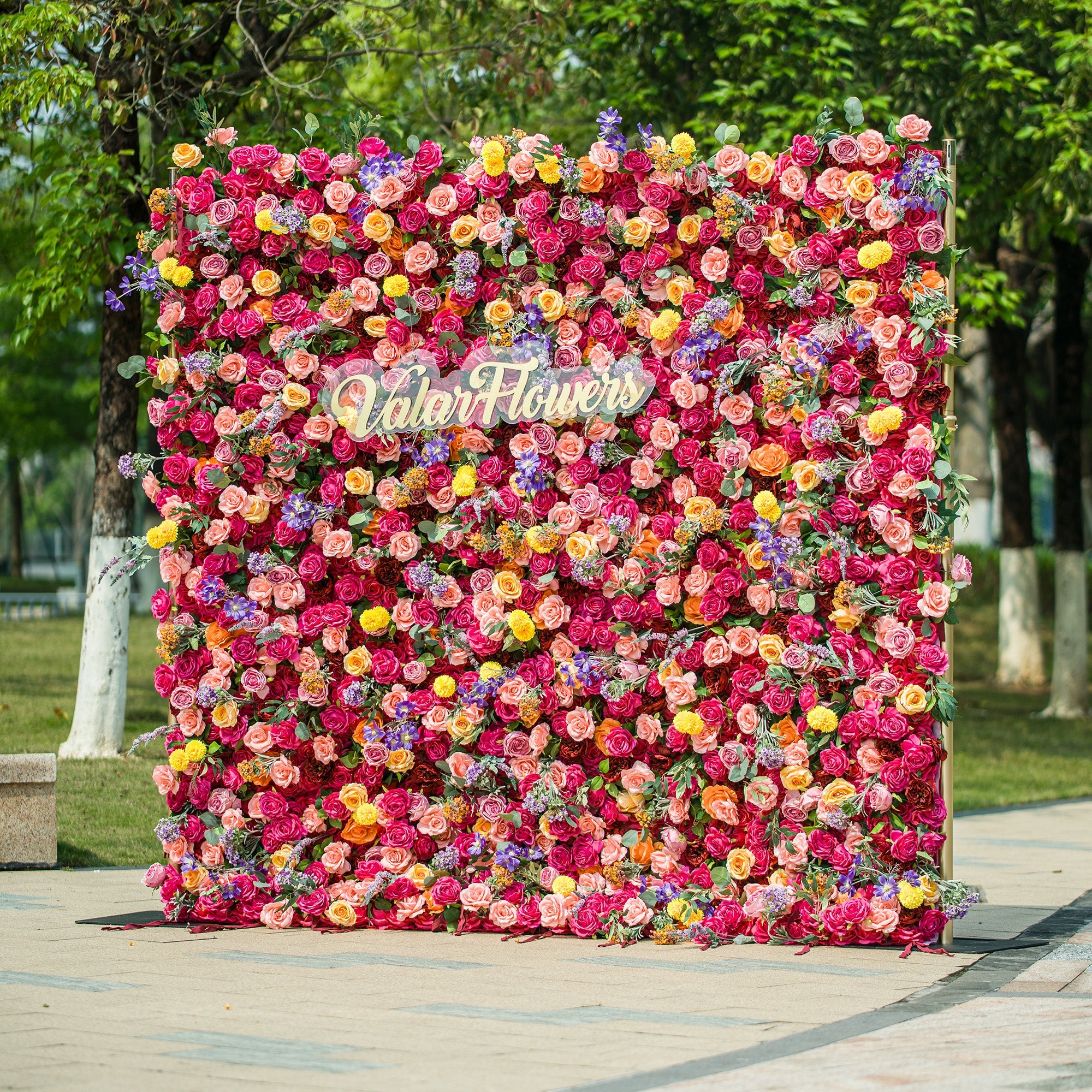 Vibrant Multicolored Artificial Flower Wall - The Epitome of Bold and Festive Style for Weddings and Events-VF-806