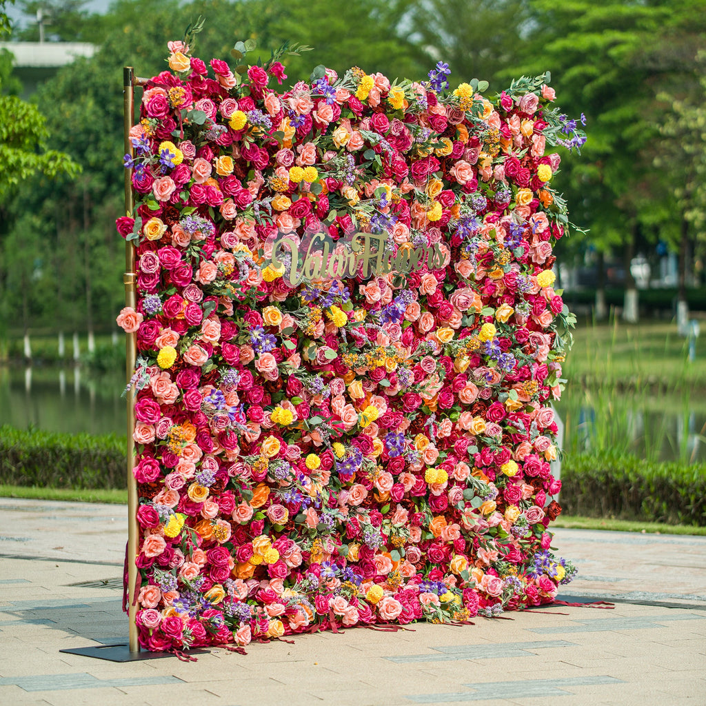 Vibrant Multicolored Artificial Flower Wall - The Epitome of Bold and Festive Style for Weddings and Events-VF-806