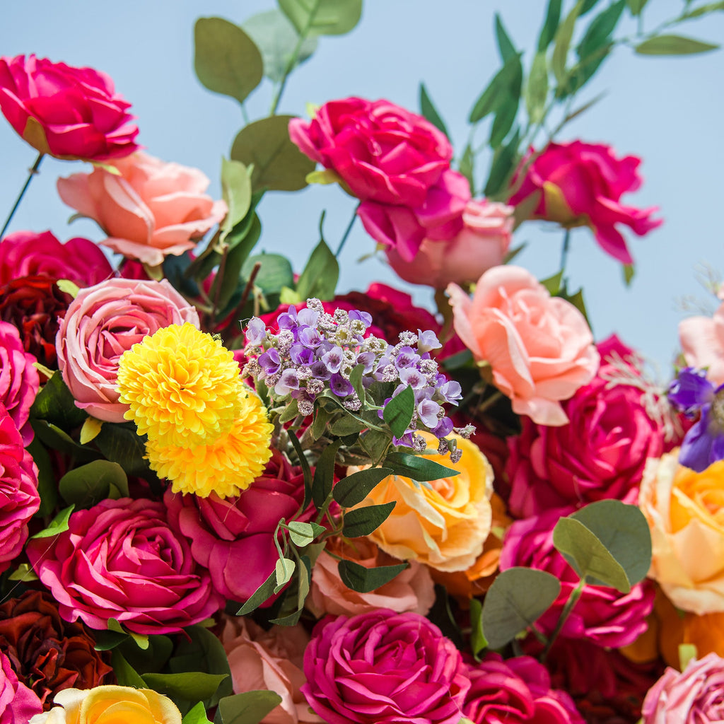 Vibrant Multicolored Artificial Flower Wall - The Epitome of Bold and Festive Style for Weddings and Events-VF-806