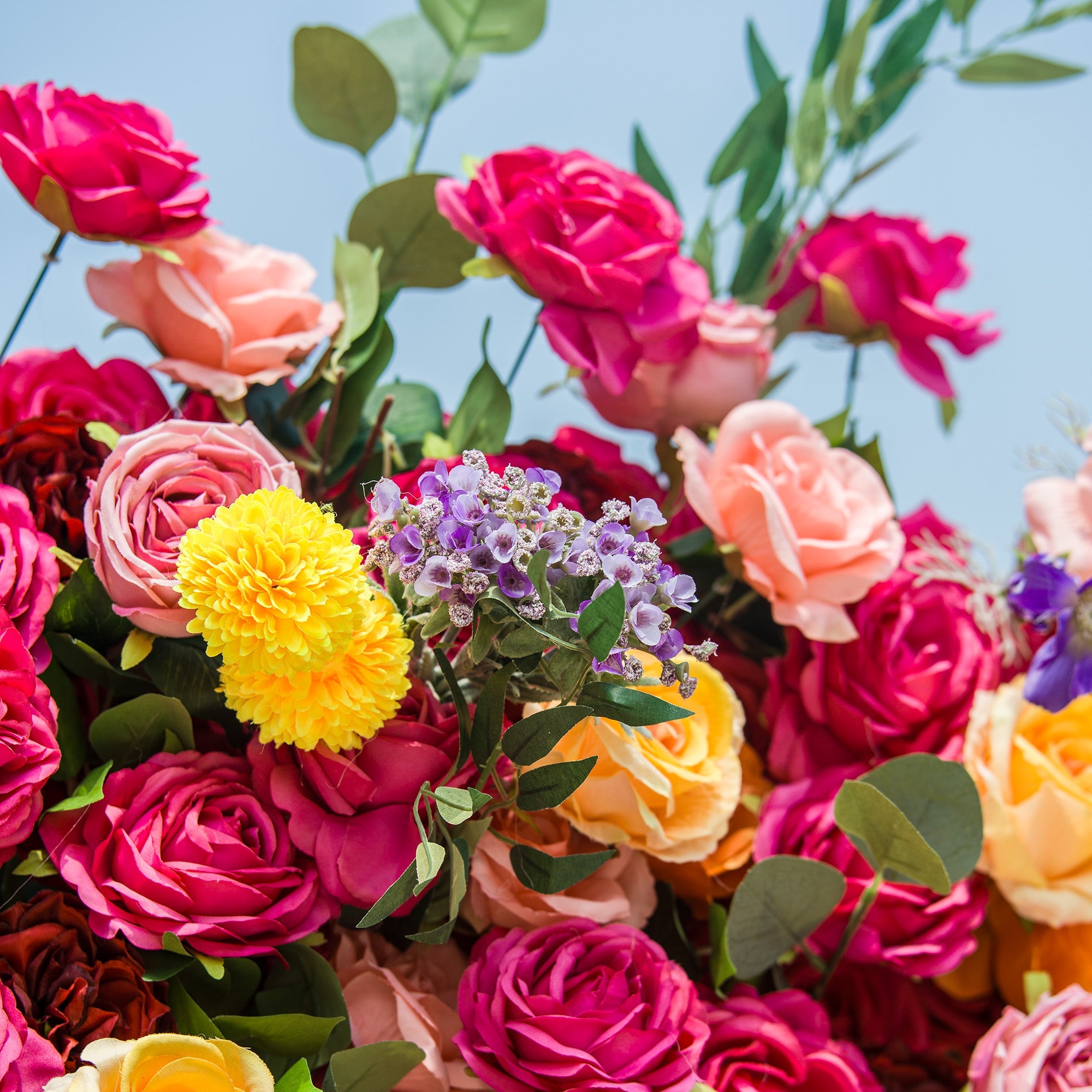 Vibrant Multicolored Artificial Flower Wall - The Epitome of Bold and Festive Style for Weddings and Events-VF-806