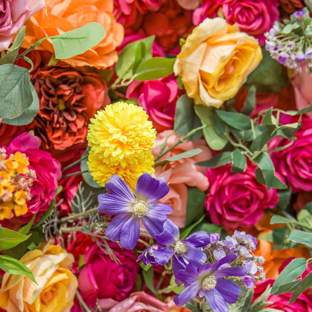 Vibrant Multicolored Artificial Flower Wall - The Epitome of Bold and Festive Style for Weddings and Events-VF-806