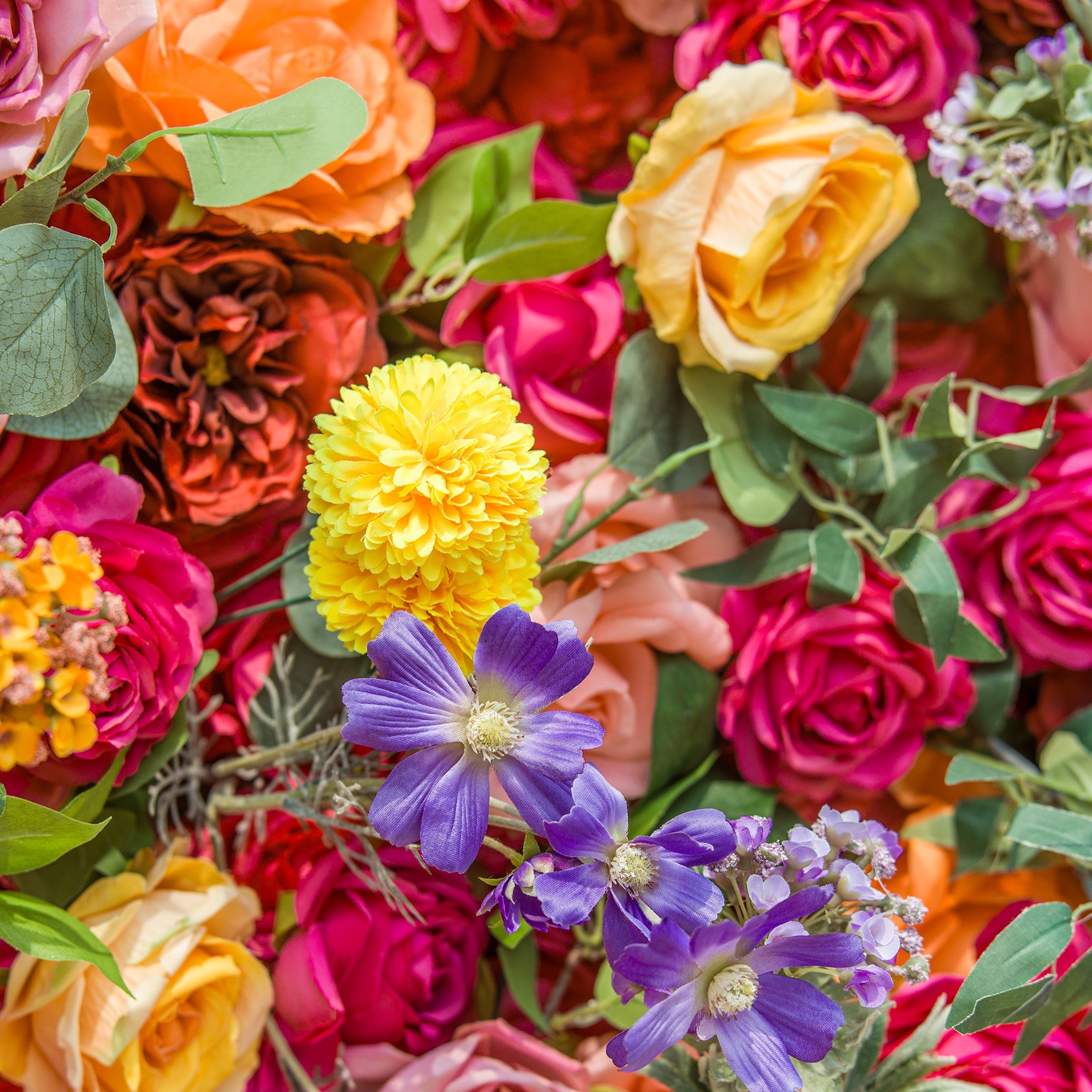 Vibrant Multicolored Artificial Flower Wall - The Epitome of Bold and Festive Style for Weddings and Events-VF-806