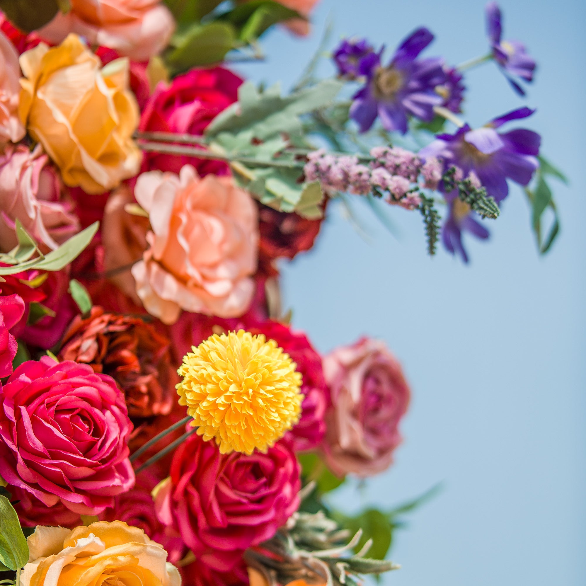 Vibrant Multicolored Artificial Flower Wall - The Epitome of Bold and Festive Style for Weddings and Events-VF-806