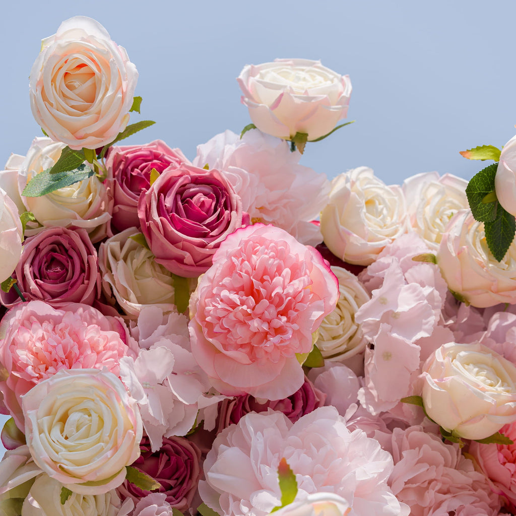Roll Up Fabric Artificial Variety Of Pink And Cream Floral Bridal Shower Backdrop - Captivating Flowers Photography Arranged Party Event Decor-VF-503