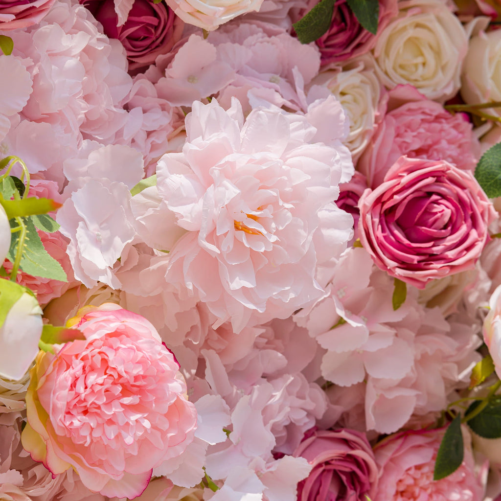 Roll Up Fabric Artificial Variety Of Pink And Cream Floral Bridal Shower Backdrop - Captivating Flowers Photography Arranged Party Event Decor-VF-503