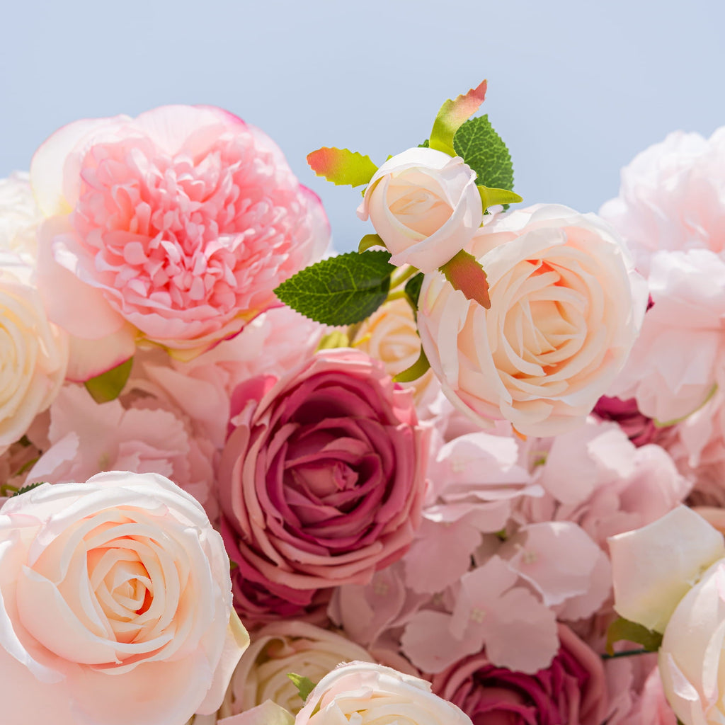 Roll Up Fabric Artificial Variety Of Pink And Cream Floral Bridal Shower Backdrop - Captivating Flowers Photography Arranged Party Event Decor-VF-503