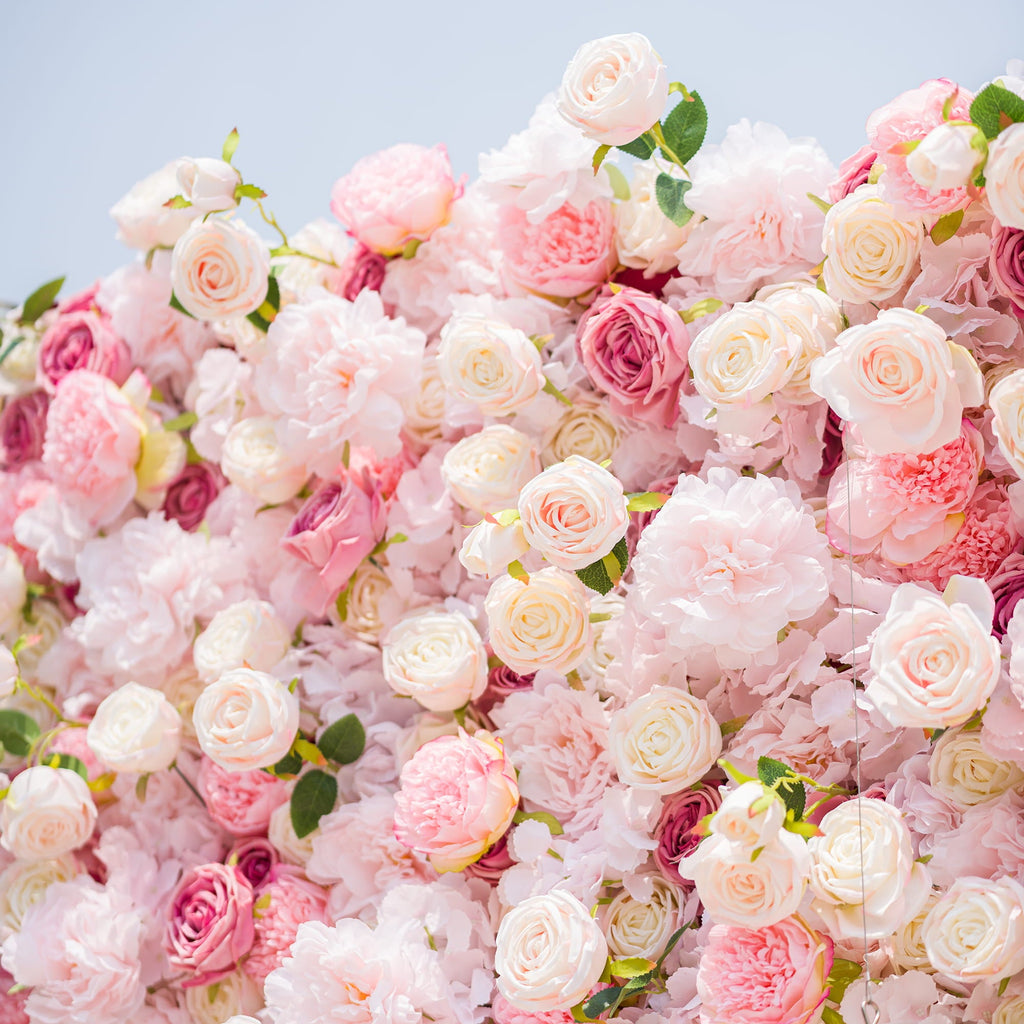 Roll Up Fabric Artificial Variety Of Pink And Cream Floral Bridal Shower Backdrop - Captivating Flowers Photography Arranged Party Event Decor-VF-503