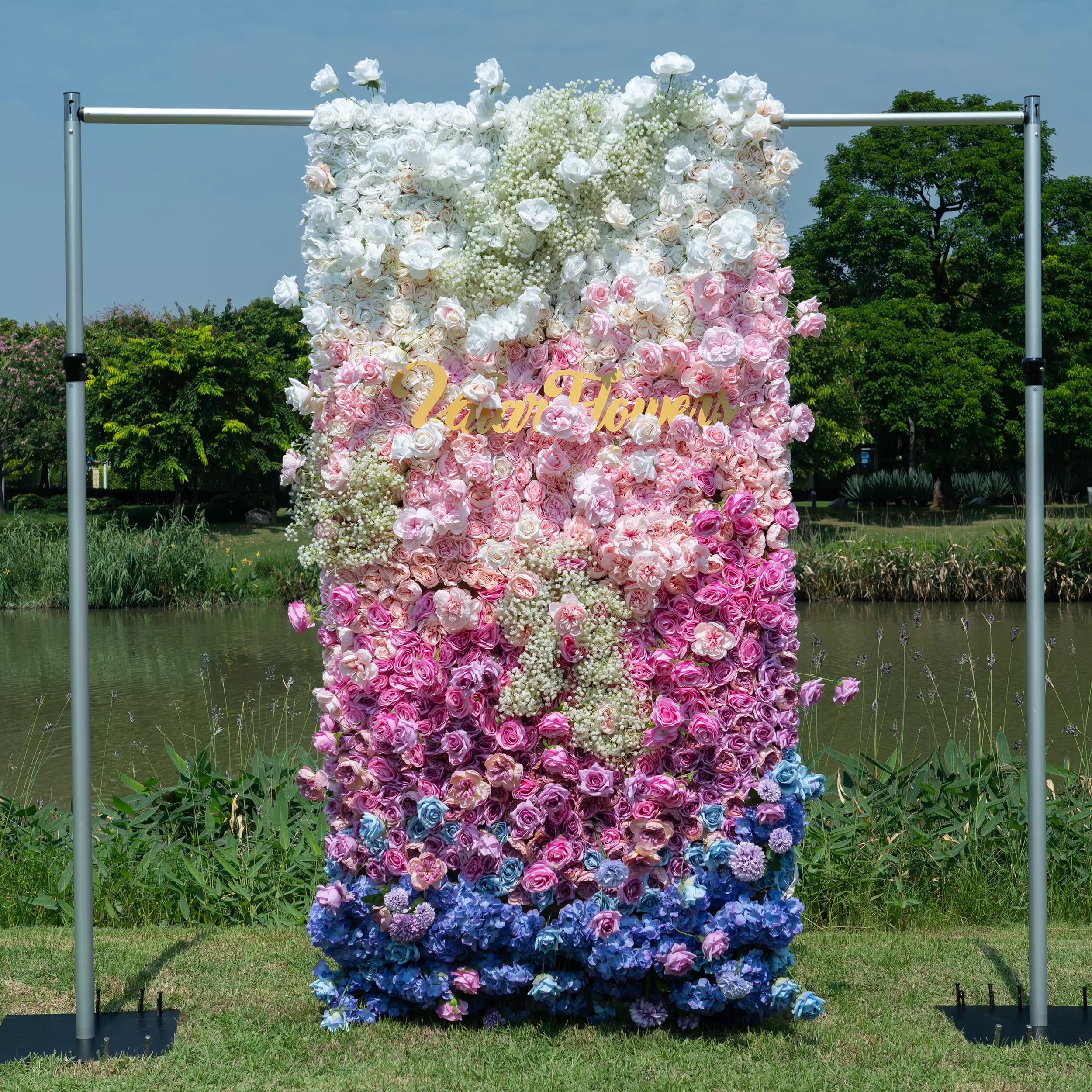 ValarFlowers Green White Pink Artificial Flower Wall Backdrop for Wedding & Event Decor VF-340