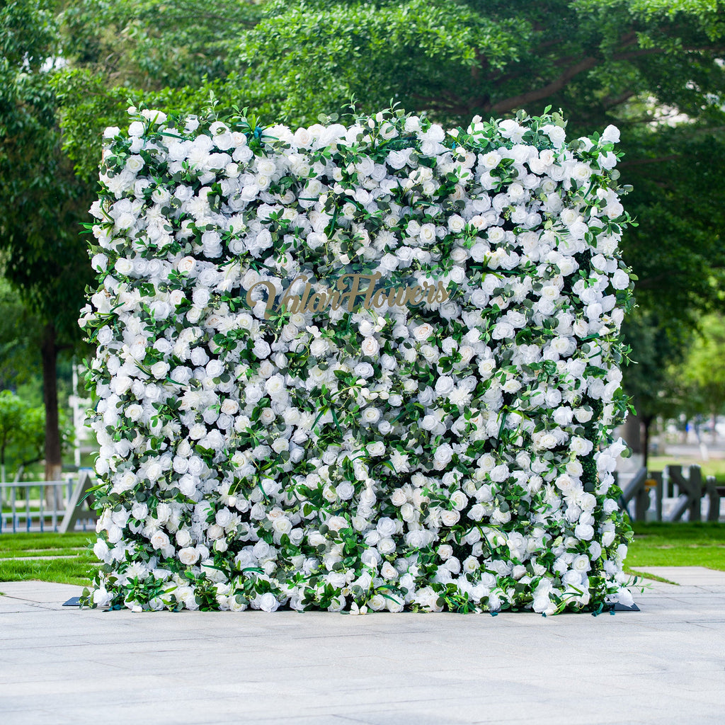 Exquisite White & Green Artificial Flower Wall - The Epitome of Elegance for Wedding and Event Decor-VF-803