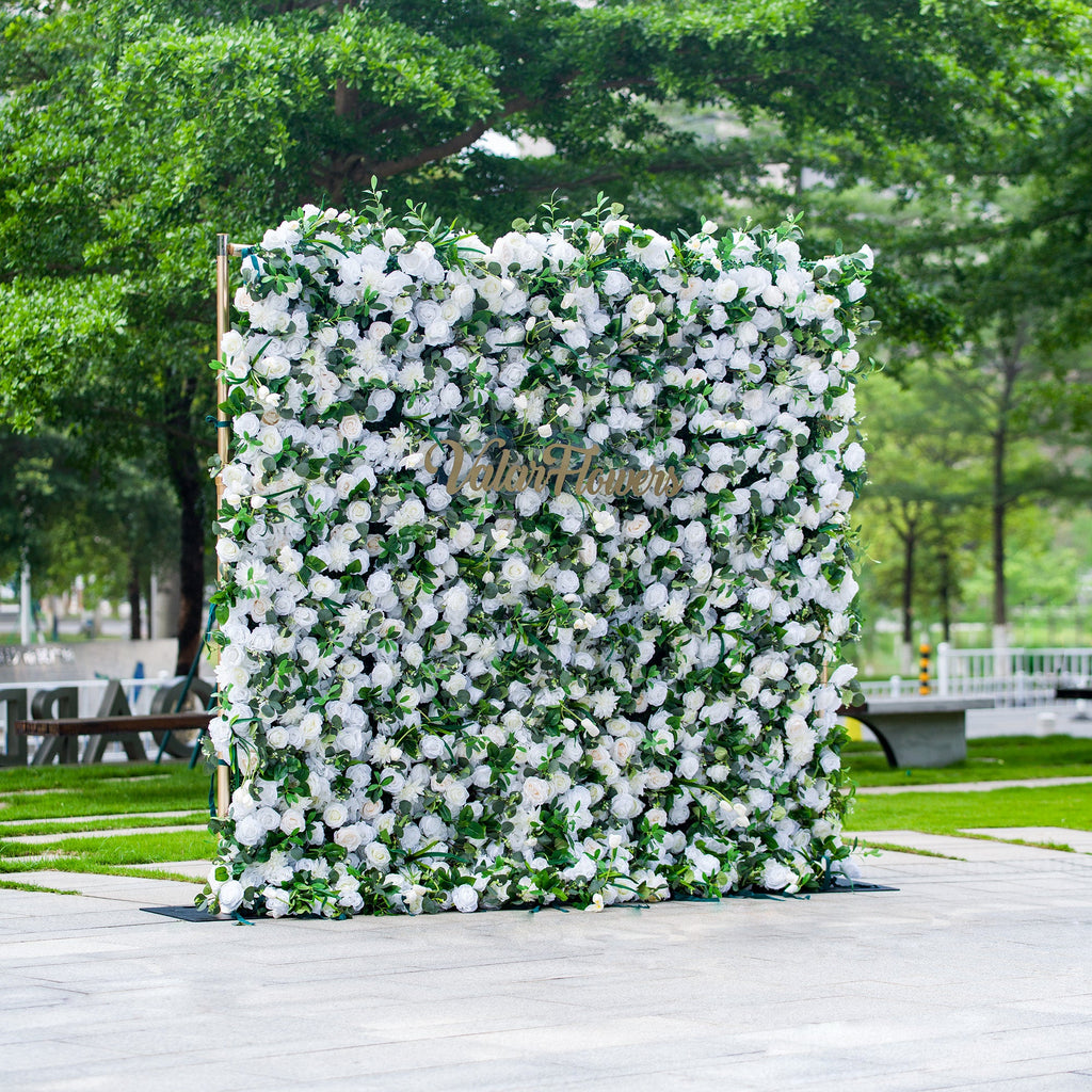 Exquisite White & Green Artificial Flower Wall - The Epitome of Elegance for Wedding and Event Decor-VF-803