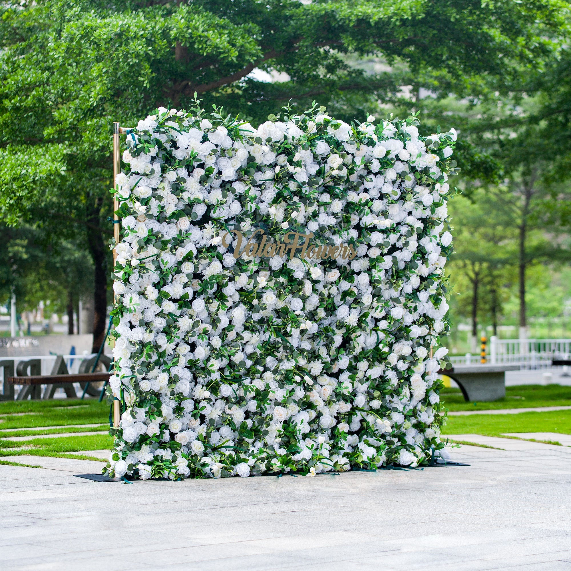 Exquisite White & Green Artificial Flower Wall - The Epitome of Elegance for Wedding and Event Decor-VF-803