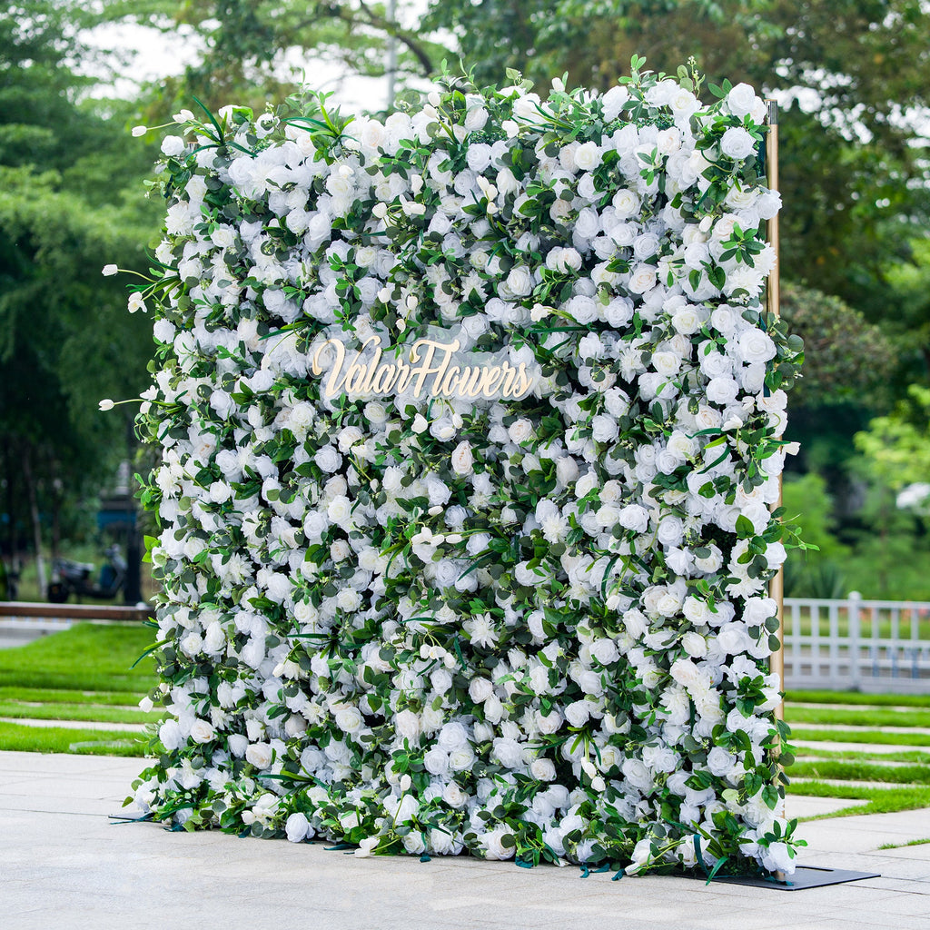 Exquisite White & Green Artificial Flower Wall - The Epitome of Elegance for Wedding and Event Decor-VF-803