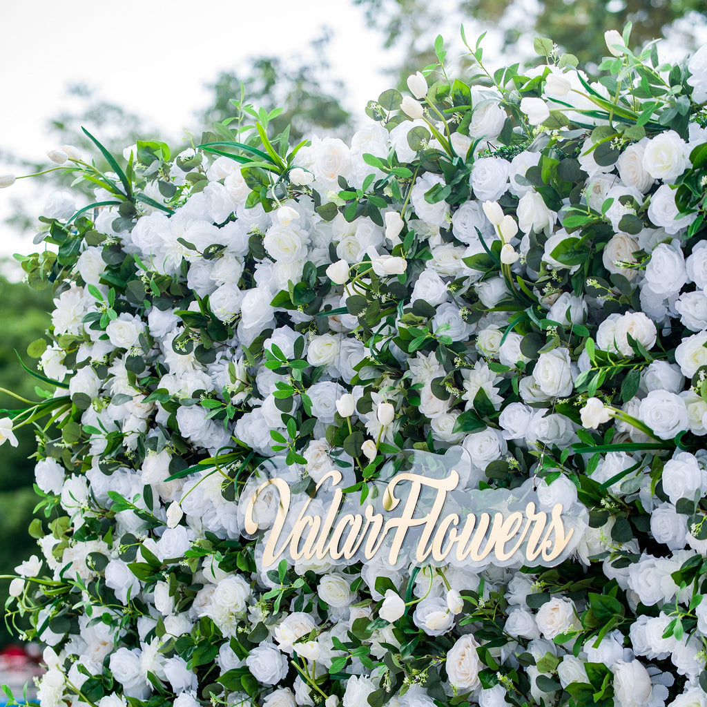 Exquisite White & Green Artificial Flower Wall - The Epitome of Elegance for Wedding and Event Decor-VF-803