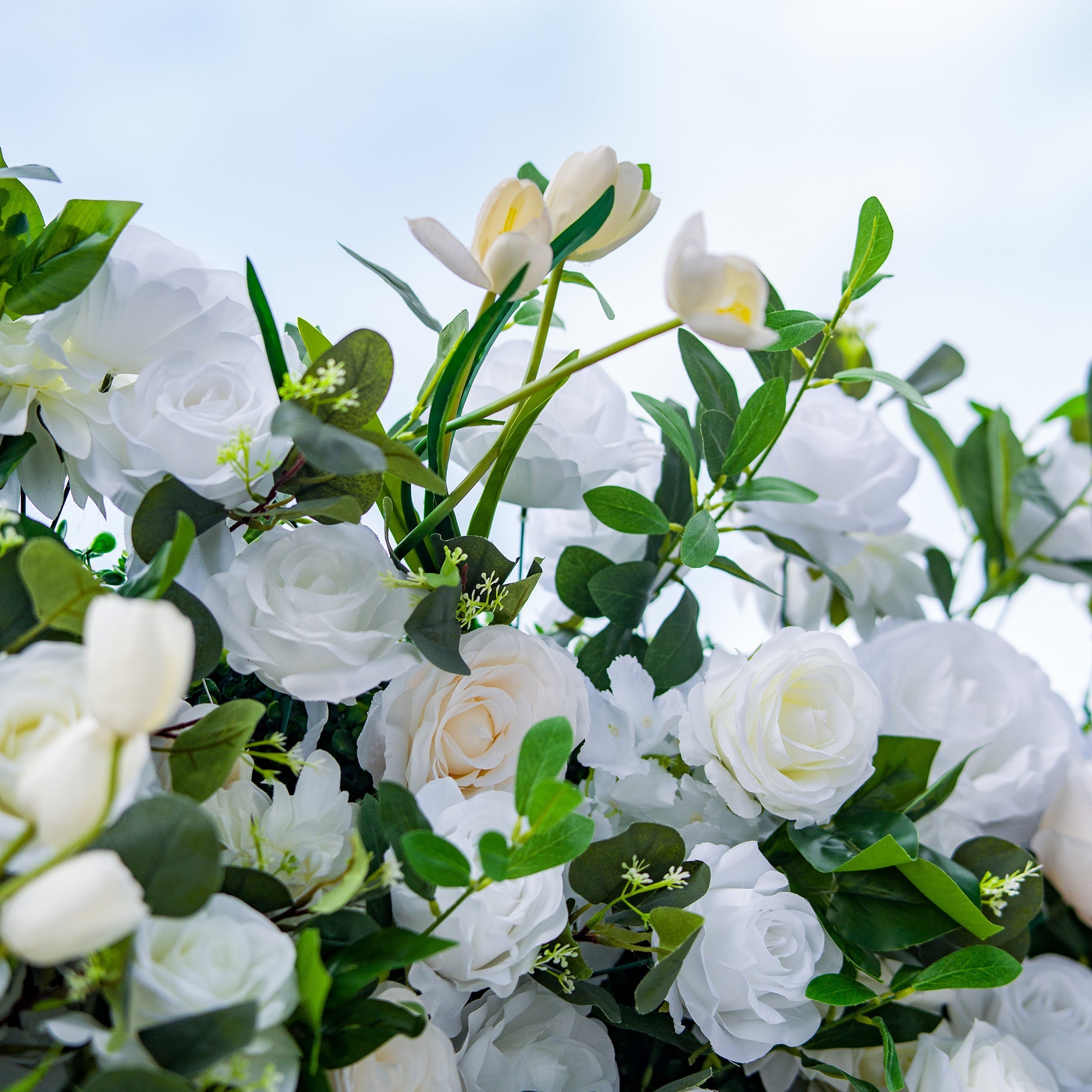 Exquisite White & Green Artificial Flower Wall - The Epitome of Elegance for Wedding and Event Decor-VF-803
