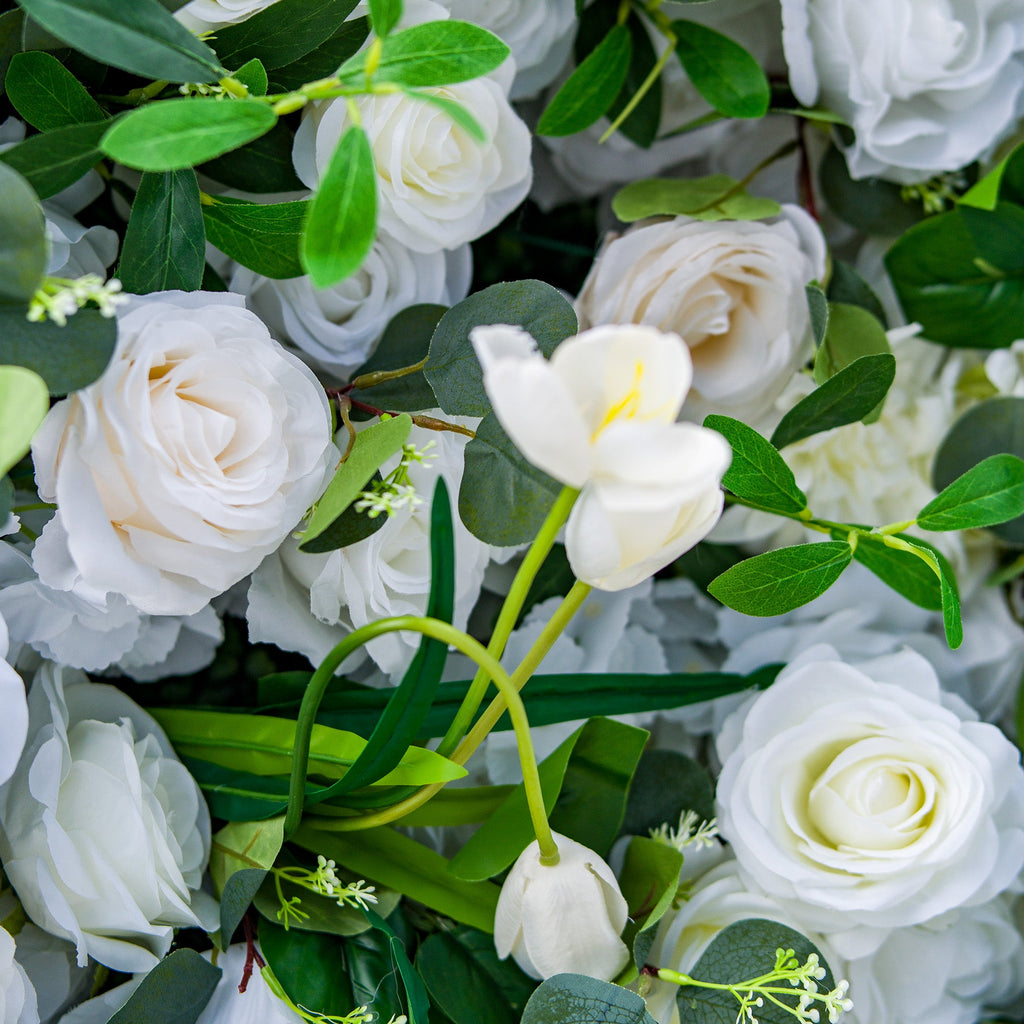 Exquisite White & Green Artificial Flower Wall - The Epitome of Elegance for Wedding and Event Decor-VF-803