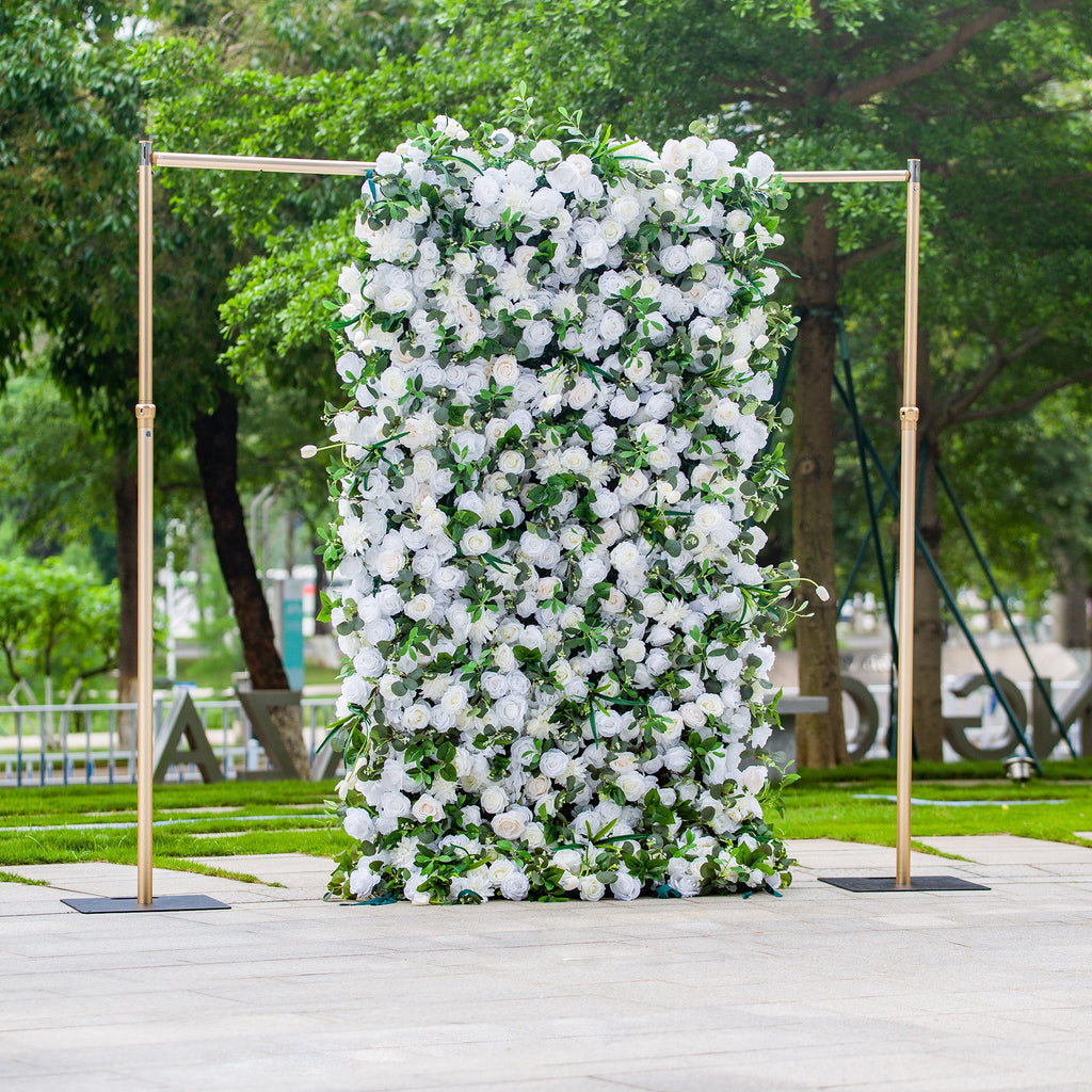 Exquisite White & Green Artificial Flower Wall - The Epitome of Elegance for Wedding and Event Decor-VF-803