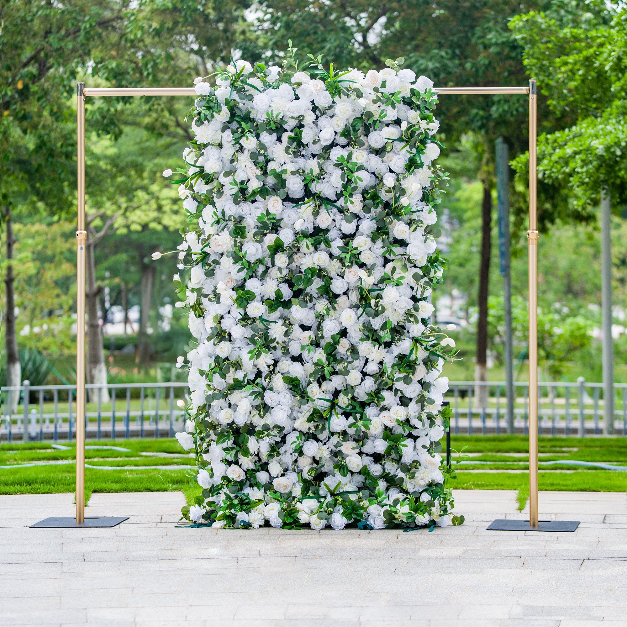 Exquisite White & Green Artificial Flower Wall - The Epitome of Elegance for Wedding and Event Decor-VF-803