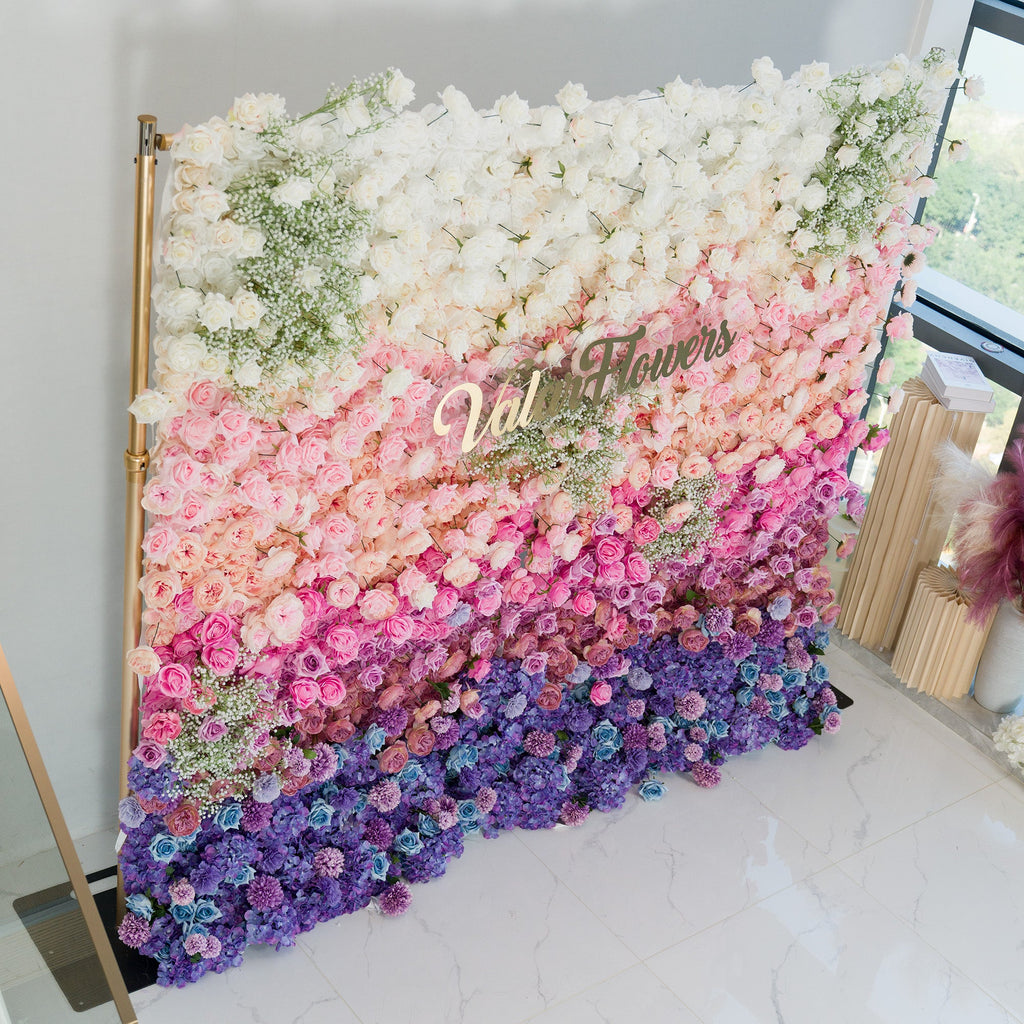 ValarFlowers Green White Pink Artificial Flower Wall Backdrop for Wedding & Event Decor VF-340