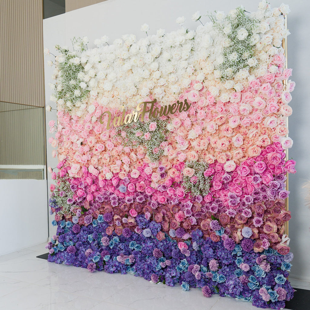ValarFlowers Green White Pink Artificial Flower Wall Backdrop for Wedding & Event Decor VF-340