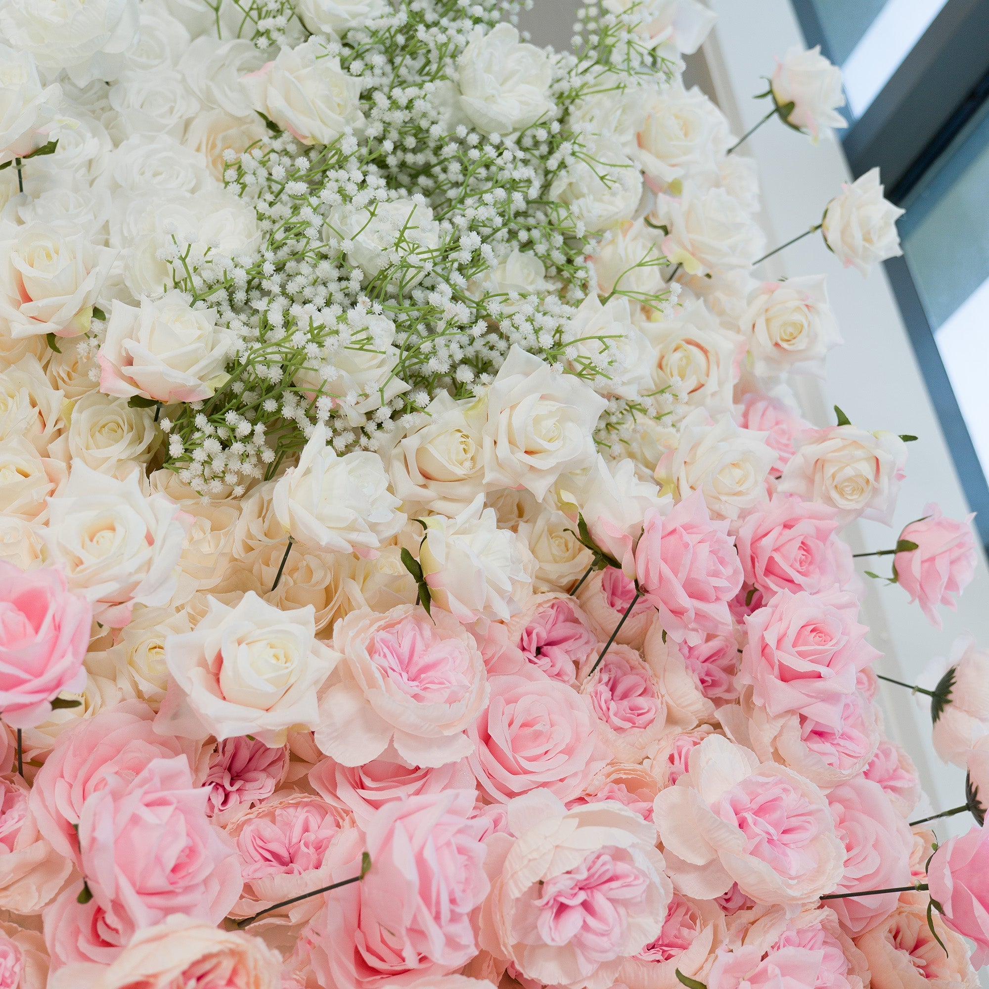 ValarFlowers Green White Pink Artificial Flower Wall Backdrop for Wedding & Event Decor VF-340