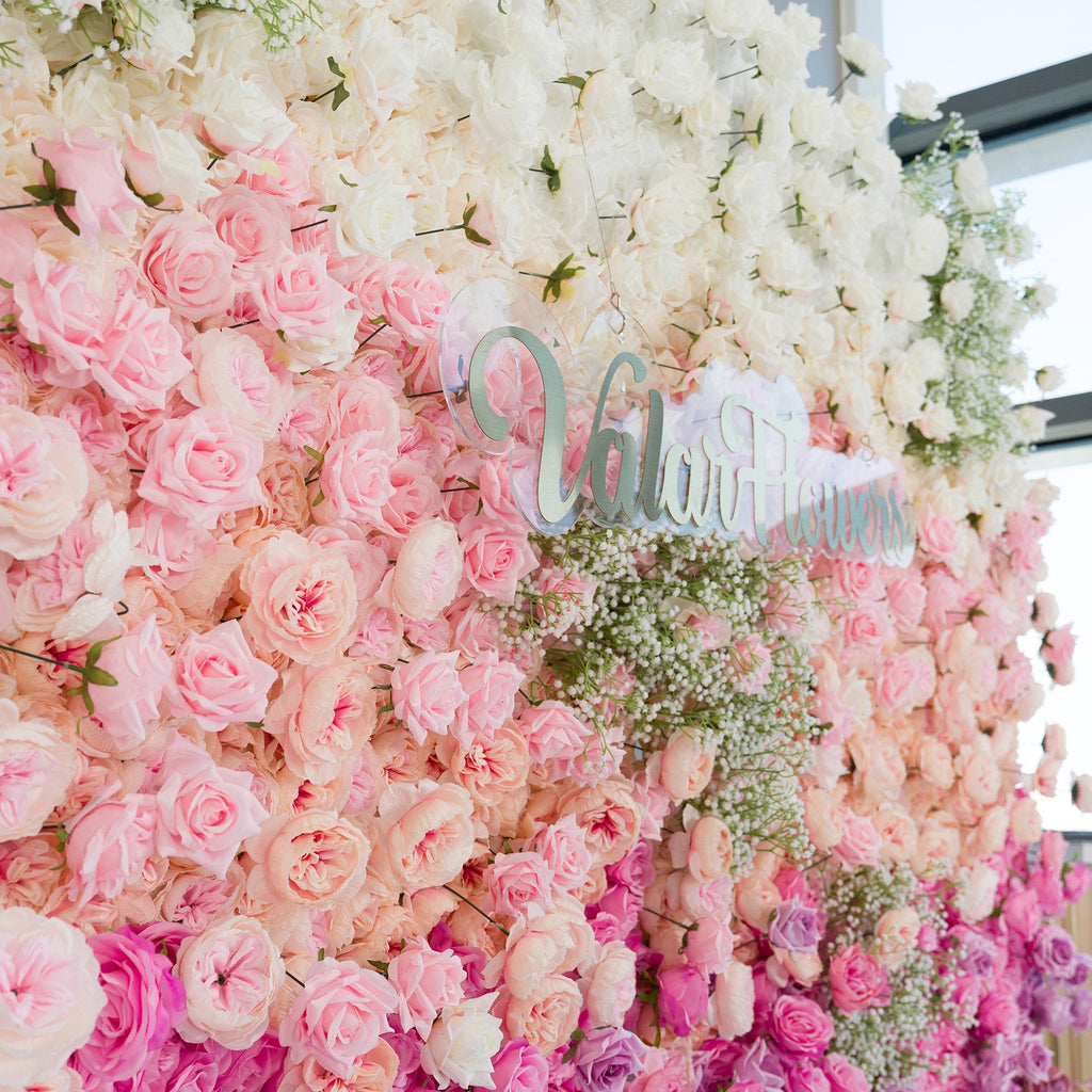 ValarFlowers Green White Pink Artificial Flower Wall Backdrop for Wedding & Event Decor VF-340