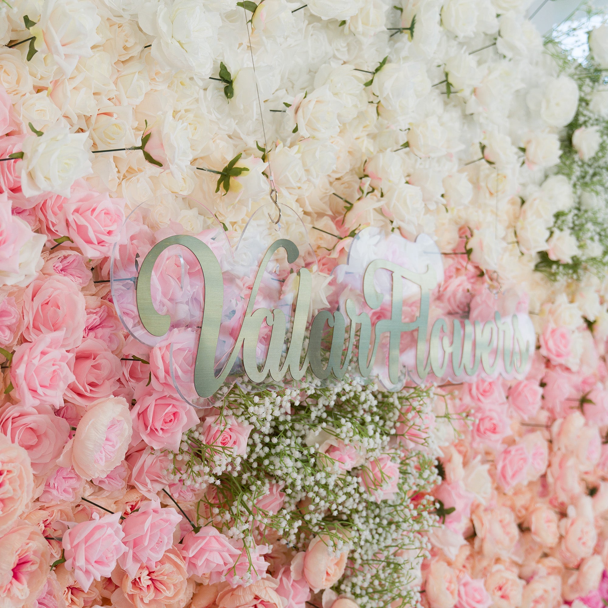ValarFlowers Green White Pink Artificial Flower Wall Backdrop for Wedding & Event Decor VF-340