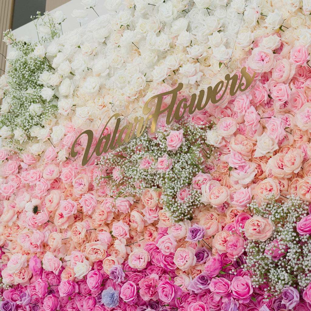 ValarFlowers Green White Pink Artificial Flower Wall Backdrop for Wedding & Event Decor VF-340