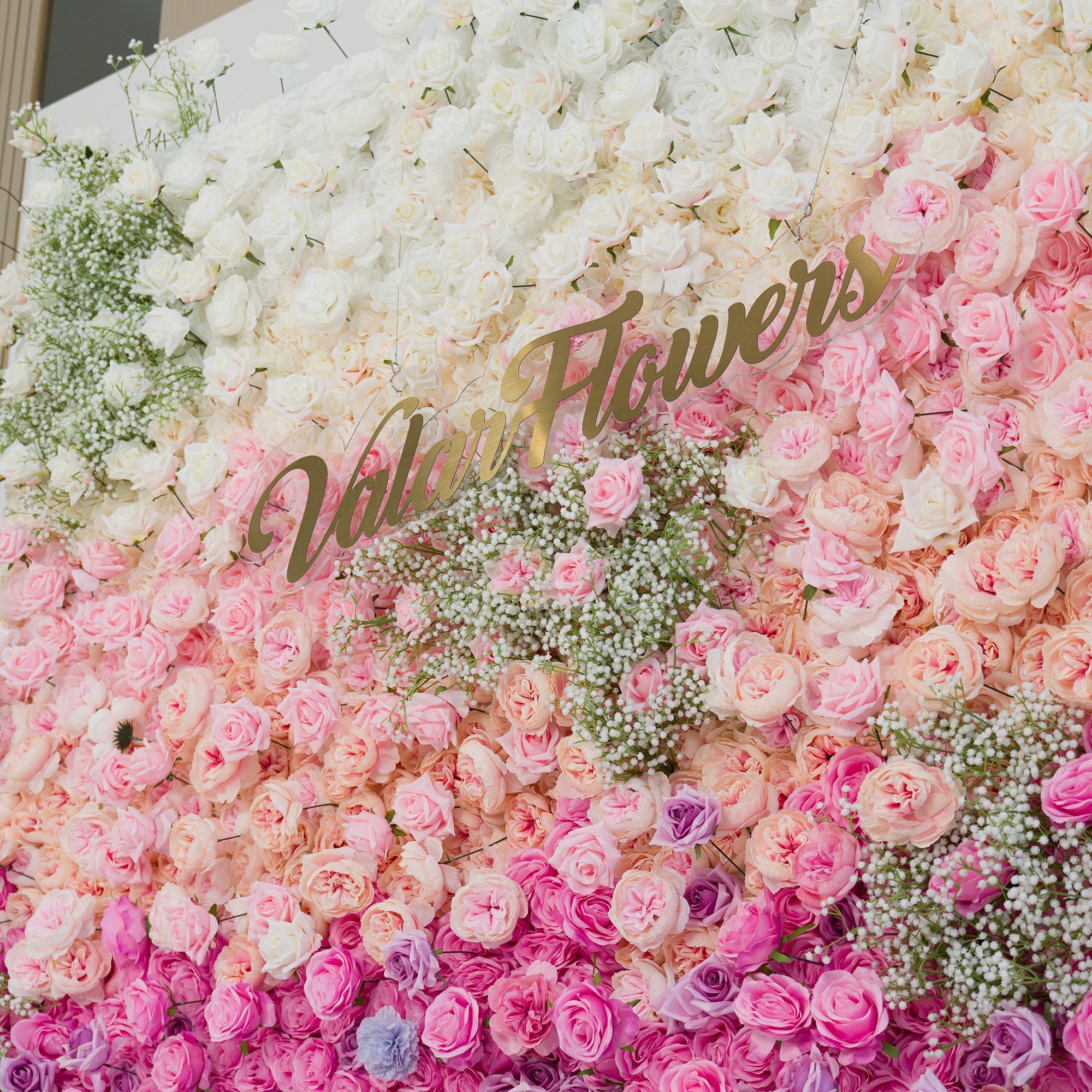 ValarFlowers Green White Pink Artificial Flower Wall Backdrop for Wedding & Event Decor VF-340
